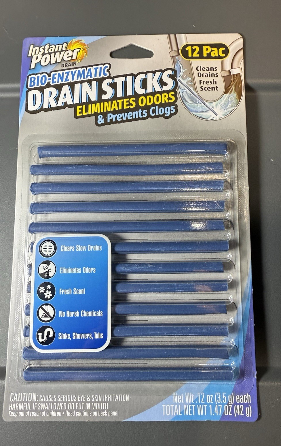 Instant Power Bio Enzymatic Drain Sticks 12 Pack Eliminate Odors & Prevent Clog