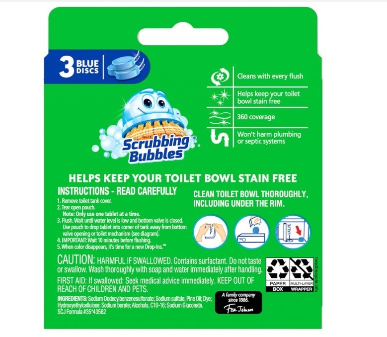 Scrubbing Bubbles Continuous Clean Toilet Drop-Ins, Automatic Blue Toilet, 3 Ct