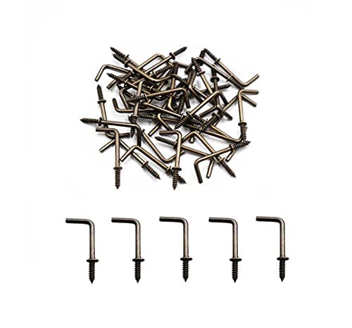 100 Pcs Small Screw in Hooks 5/8″ L Shape Hooks Bronze 1 Shape Bronze 100pcs