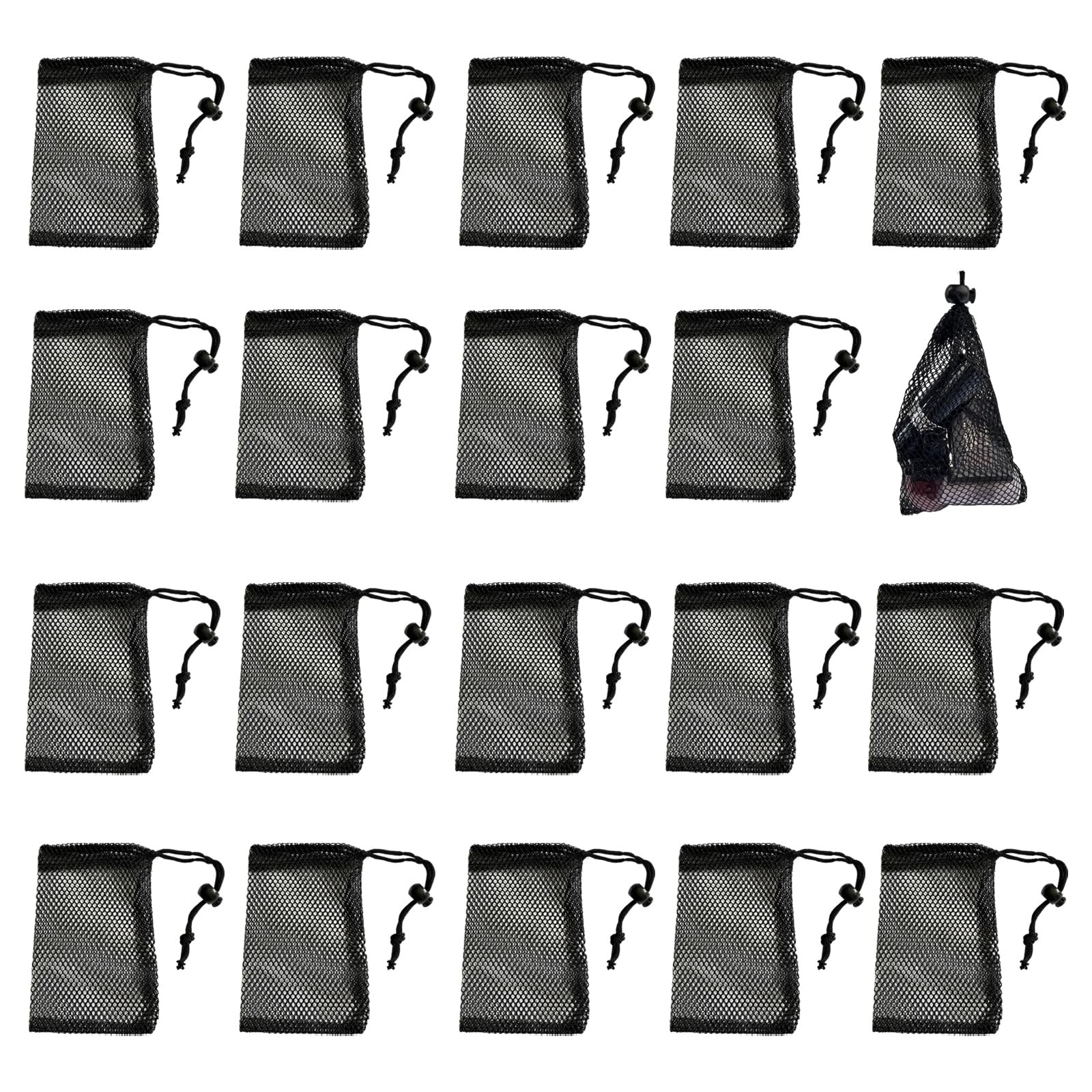 20 Pcs Drawstring Small Mesh Bags, 6 X 6 Inch * 4 / 15 Cm * 10 Cm, Black