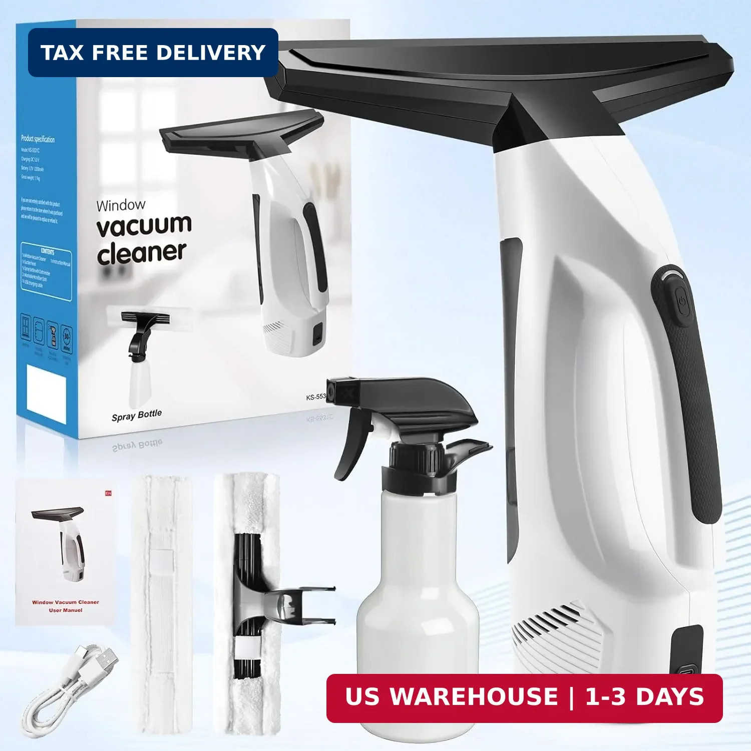 Cordless Window Vacuum Squeegee 2000Pa Rechargeable Electric Glass Cleaner 200ML