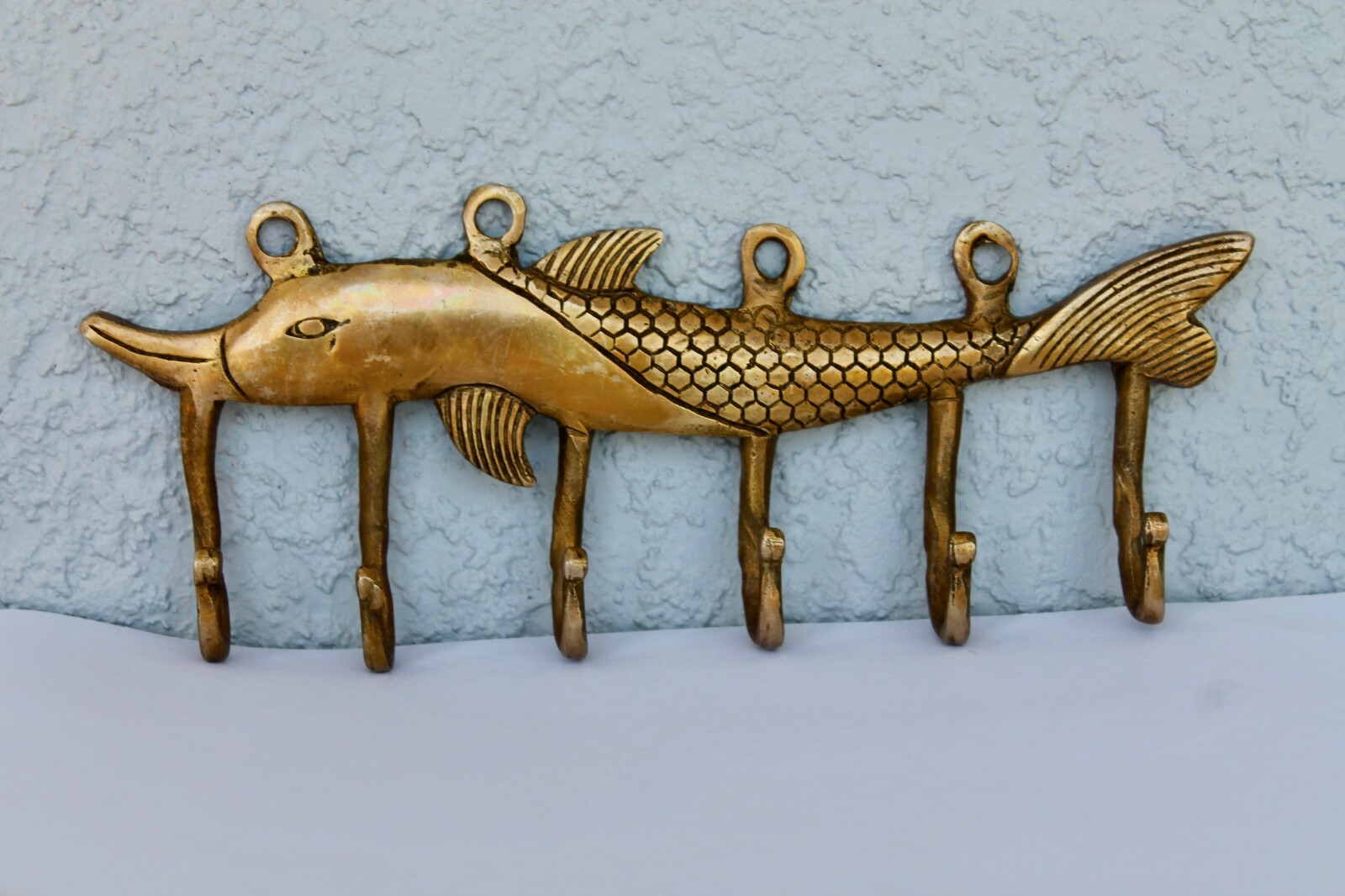 FISH Antique Hook vintage VTG mid century modern Bronze Brass wall coat keys