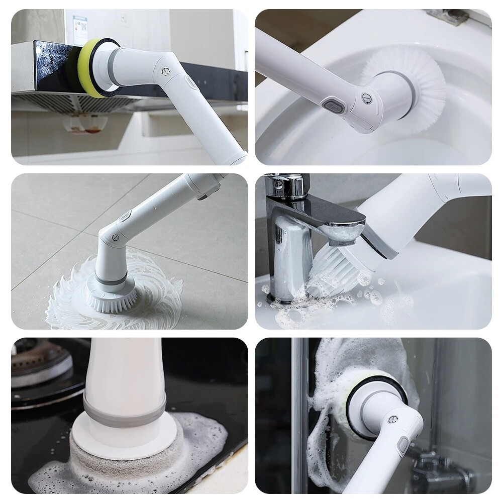 Electric Spin Scrubber Cordless Bathroom Scrubber with 6 Heads Telescopic Handle