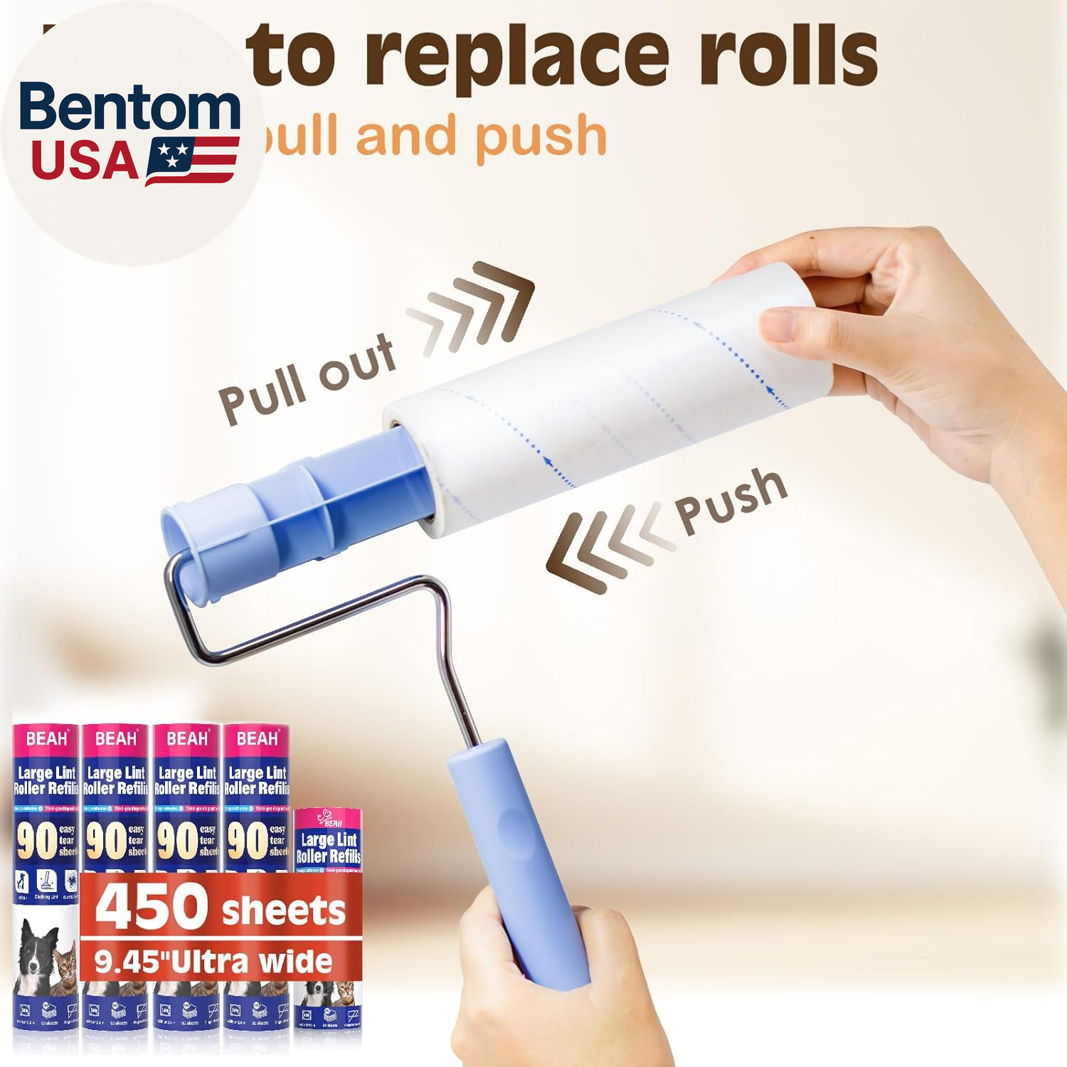 Large Lint Roller for Pet Hair Extra Sticky,10 Years Lifespan,9.45”/6.3″ Pet Ha
