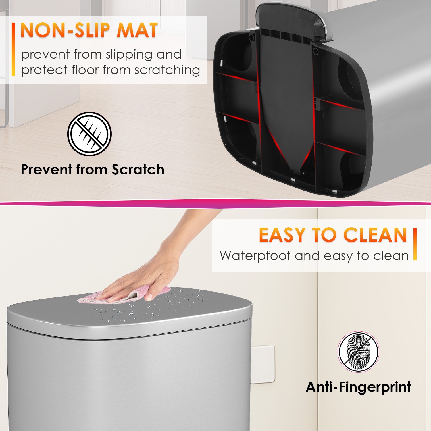13 Gallon/50 Liter Trash Can with Lid Step, Fingerprint-Proof Kitchen Trash Bin