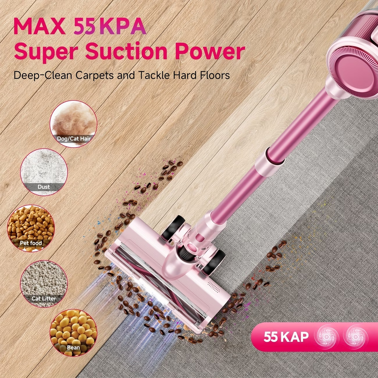 8-in-1 50Kpa Cordless Vacuum Cleaner Home Office 1.5L Powerful Stick Lightweight