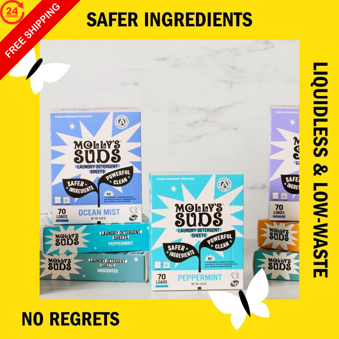 Molly’s Suds Laundry Detergent Sheets | Gentle on 70 Loads, No Color
