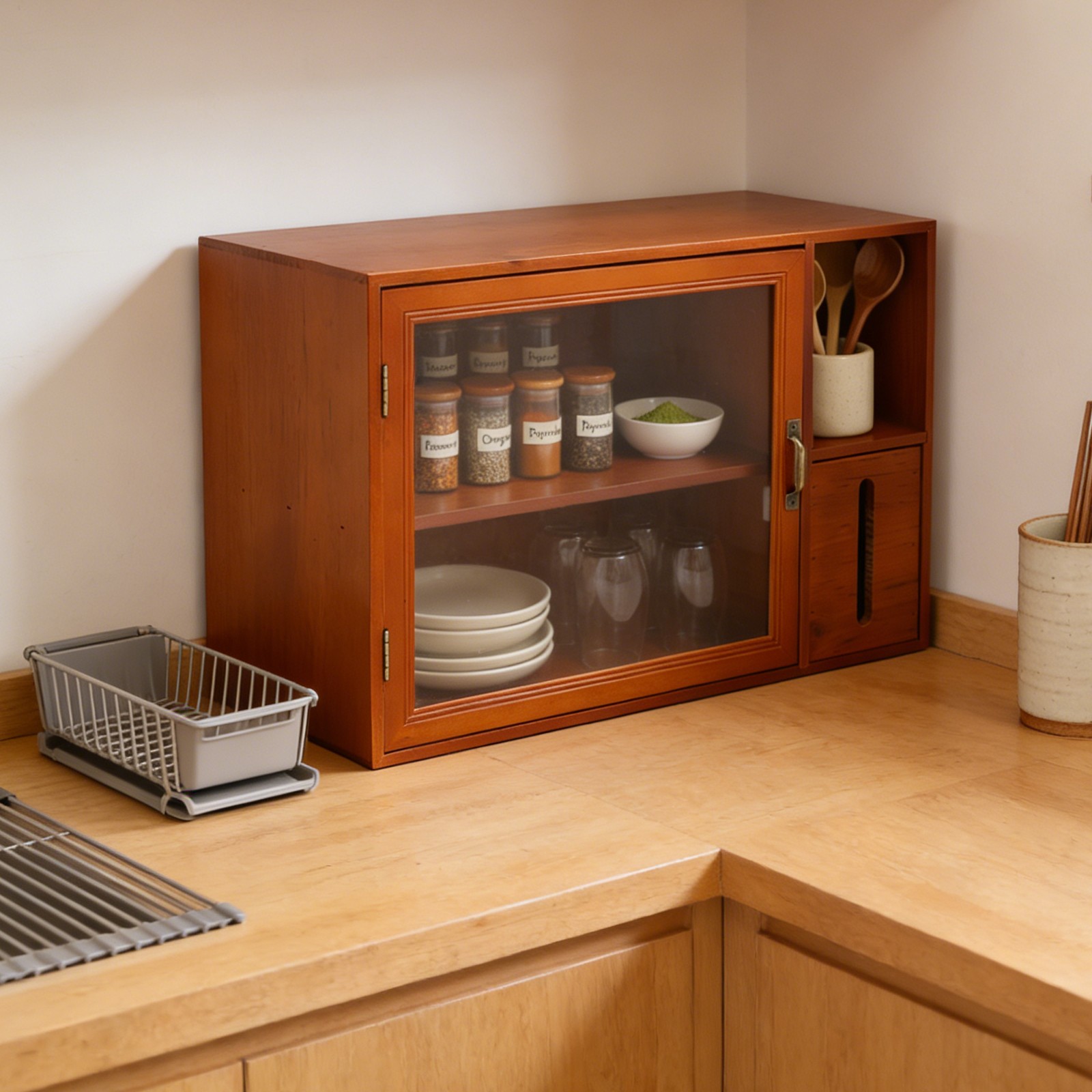 Storage Rack With Door, Countertop Organizer for Bread, Cup, Jar, Small Decor