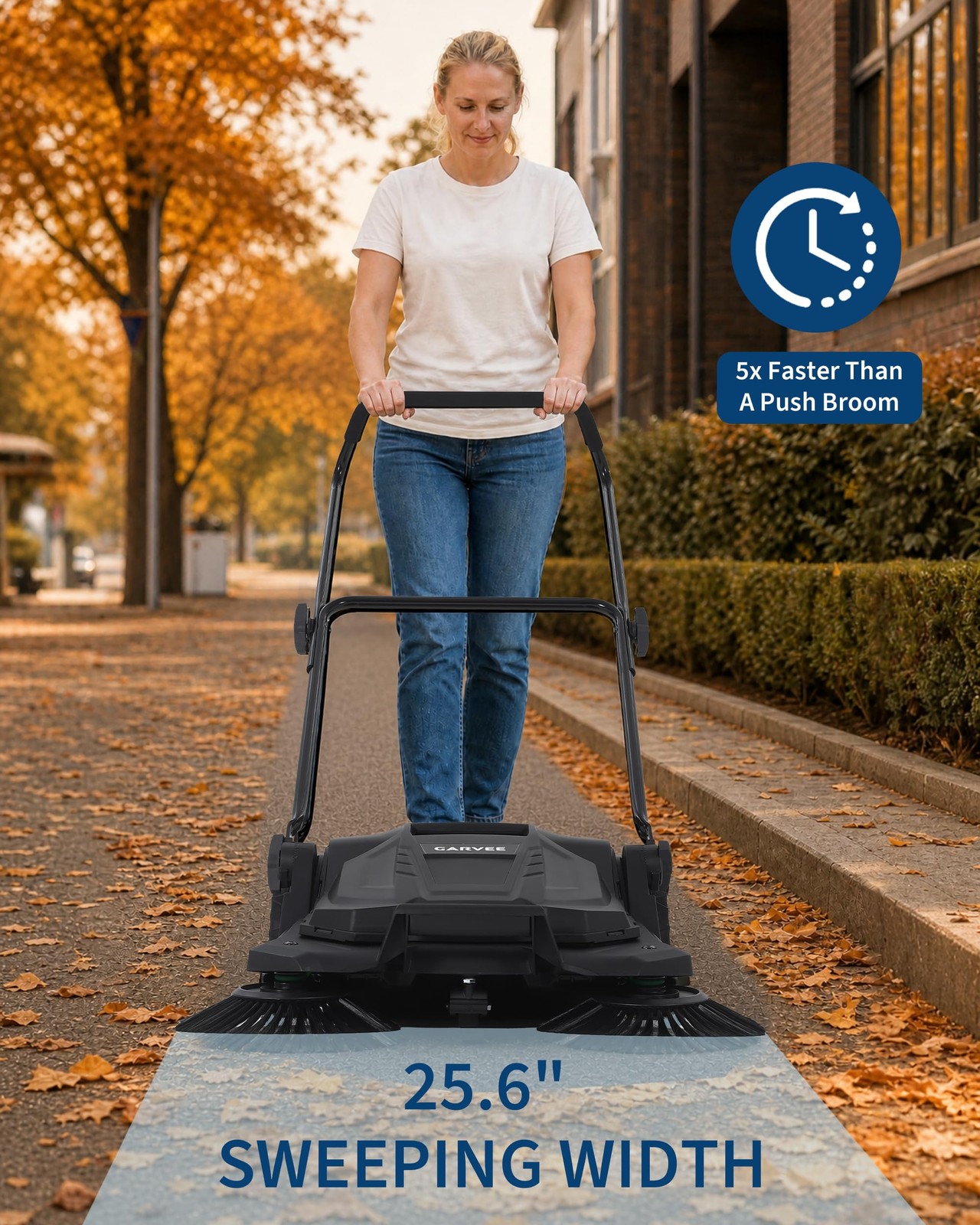 25.6″ Width Manual Sweeper Walk-Behind Hand Push Floor Sweeper Adjustable Handle
