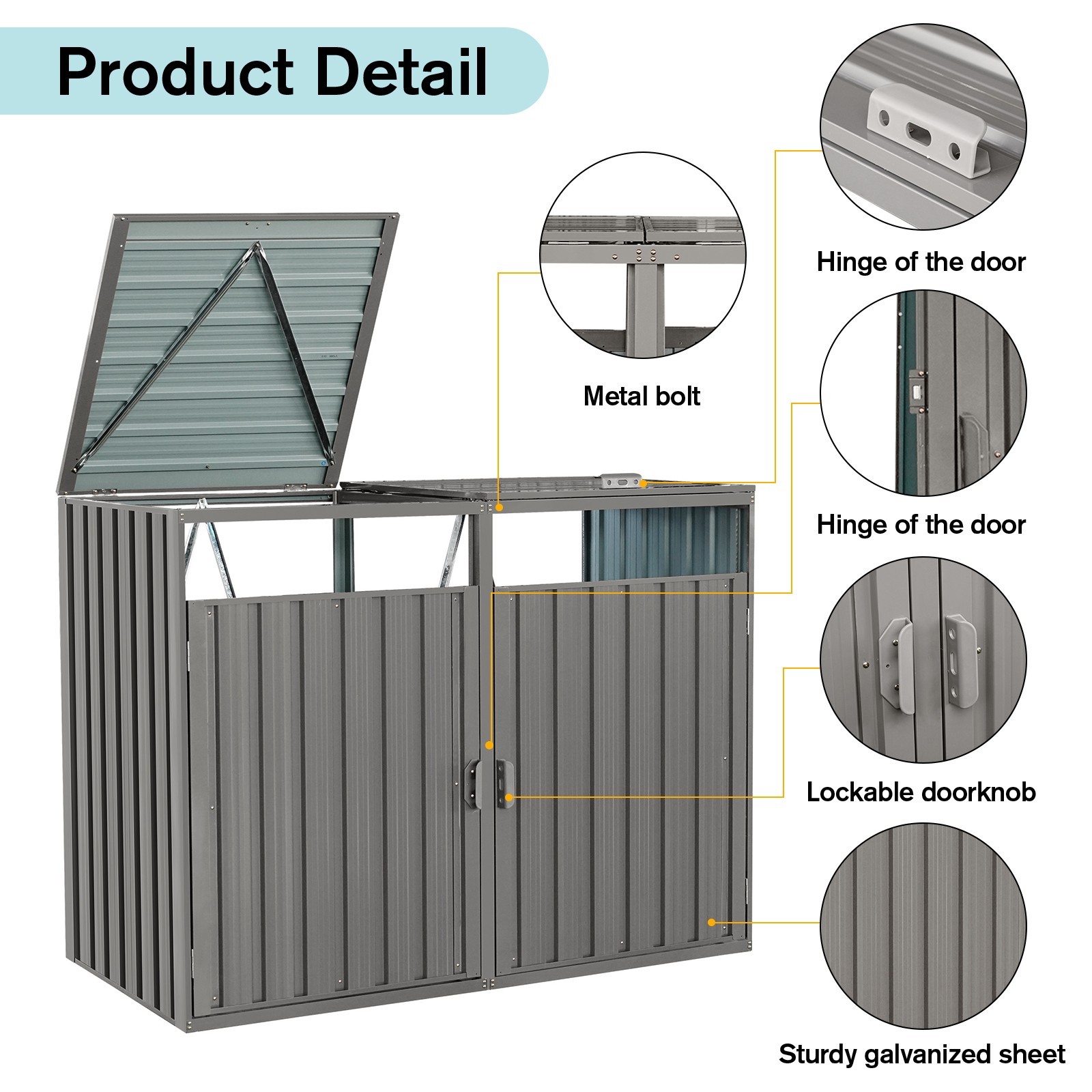 Garbage Bin Shed Stores 2 Trash Cans Metal Outdoor Bin Shed for Garbage Storage