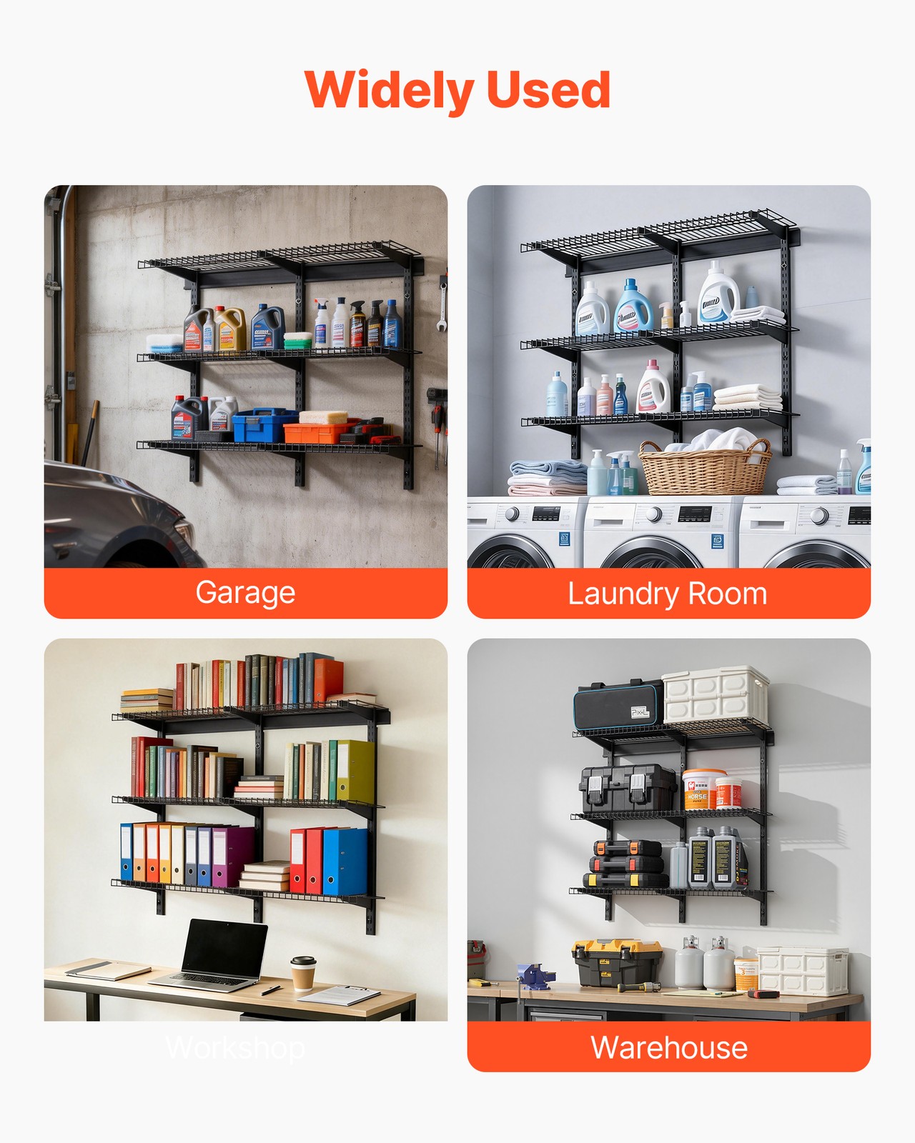 VEVOR 0.9 x 3 ft Garage Wall Shelving 450 lbs Total Wall Mounted Garage Shelving