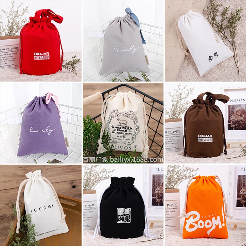 Drawstring Bag Cotton Storage Organizer Tote Portable Handbags Grocery Shopping