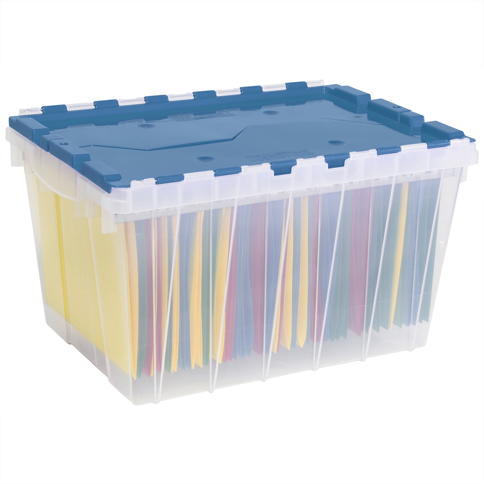 Akro-Mils KeepBox 12 Gal Plastic Storage Bin, Stackable Tote w/ Lid, Clear/Blue