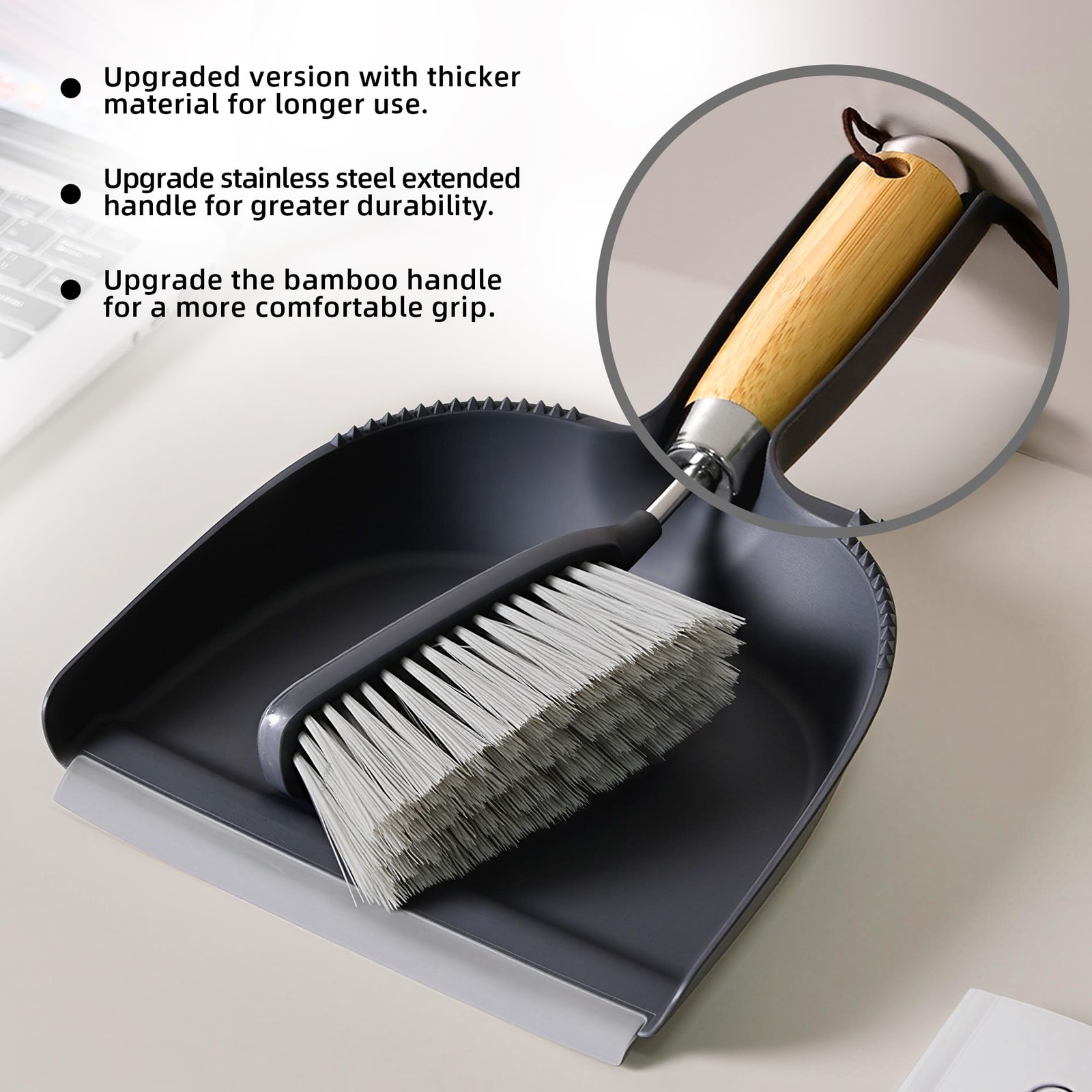 Hand Broom and Dustpan Set 13.8″ X 9.1″ Bamboo Stainless Steel – Portable