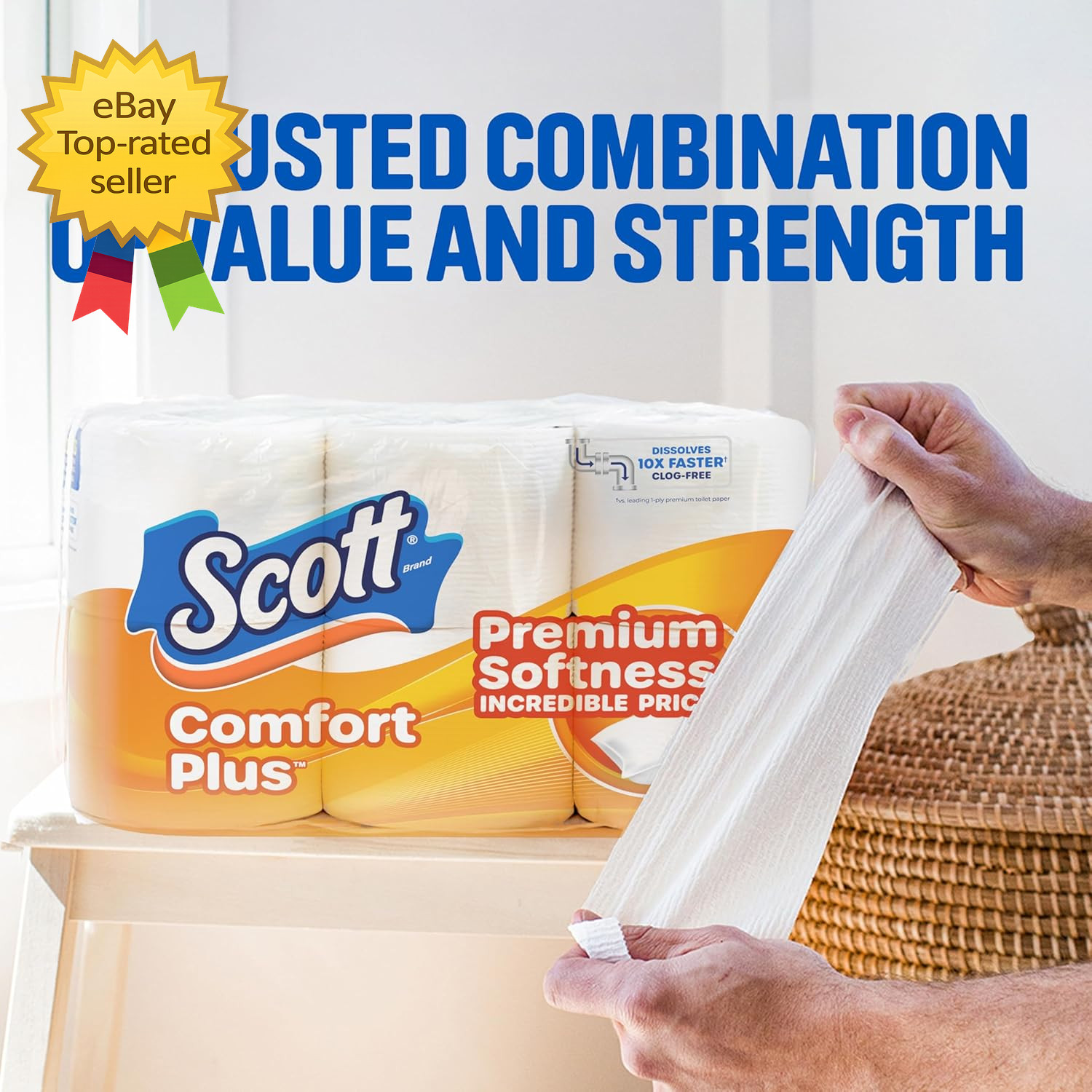 12 Triple Rolls Toilet Paper 231 Sheets Each Septic Safe 1 Ply Bathroom Tissue