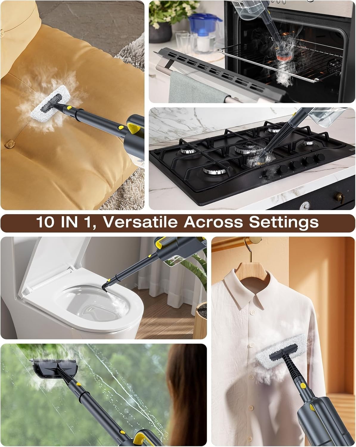 10-in-1 Steam Mop with Detachable Handheld Steamer,350ml Tank, 10s Heat-Up, 2…