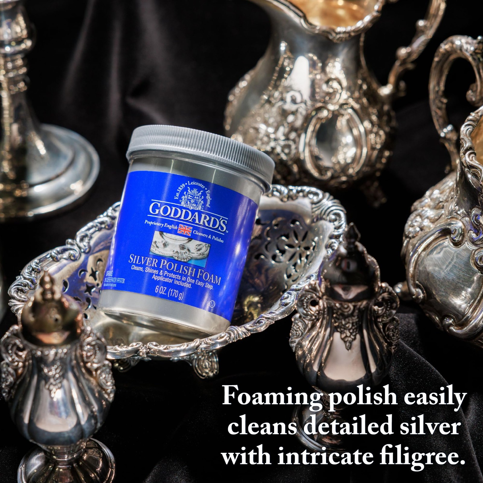 Goddard’s Silver Polish Foam – Silver Jewelry Cleaner for Antiques, Accessories,