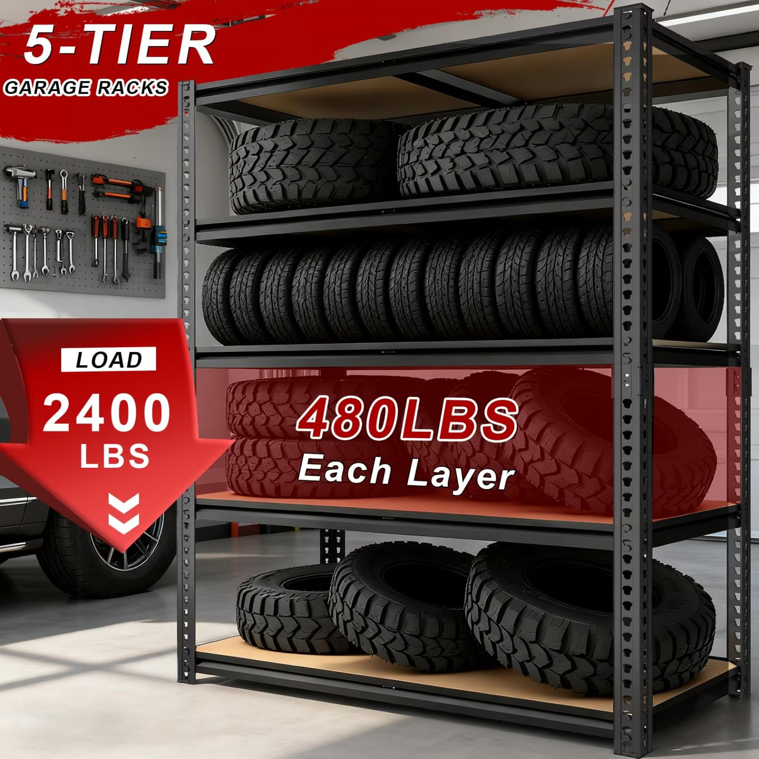 Garage Shelving 5 Tier Adjustable Storage Rack 2400 lbs Heavy Duty Metal Shelves
