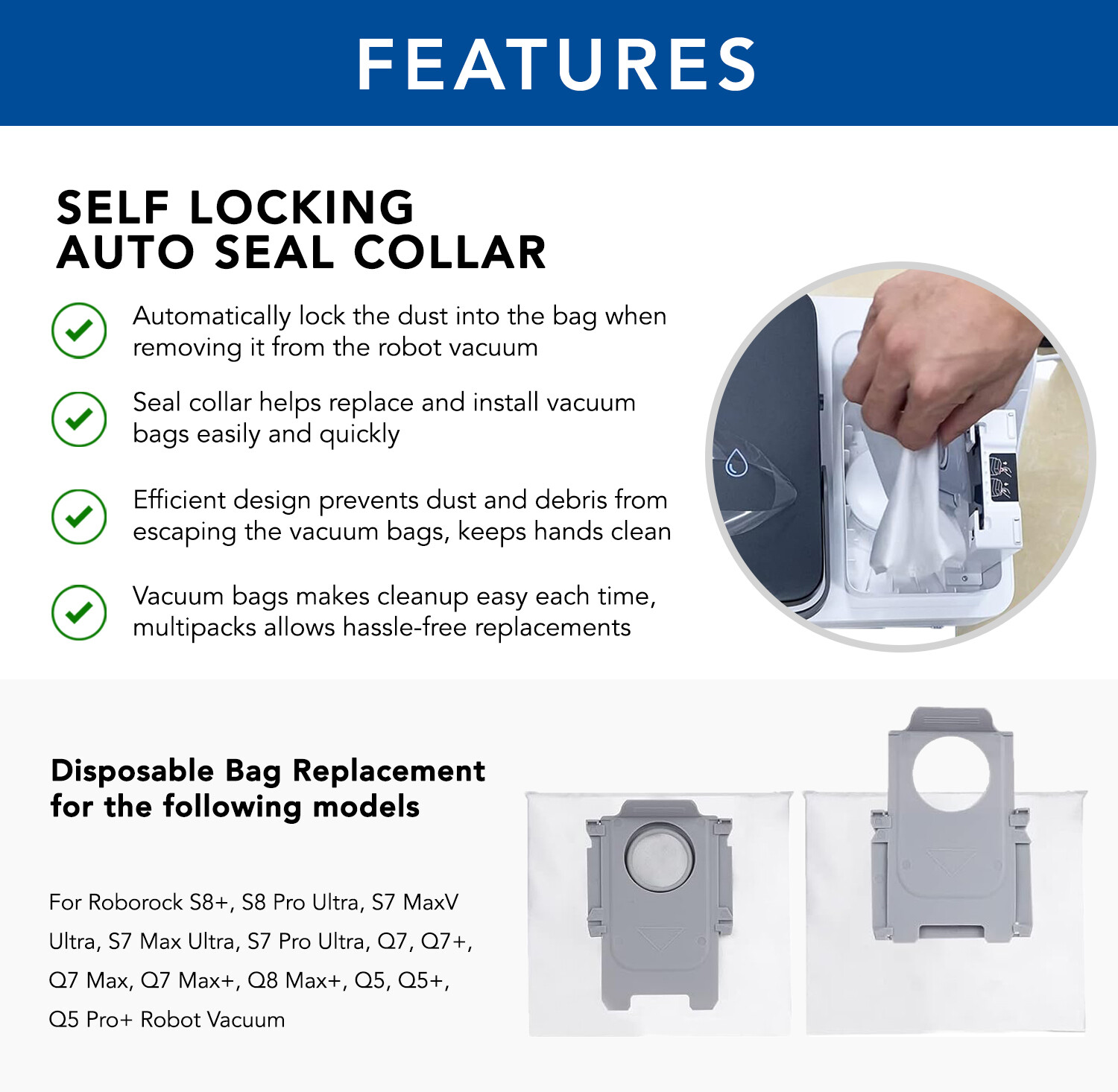 ​MaximalPower Vacuum Bags for Roborock S8+, S8 Pro Ultra S7 MaxV Ultra Q8 Q7 Q5