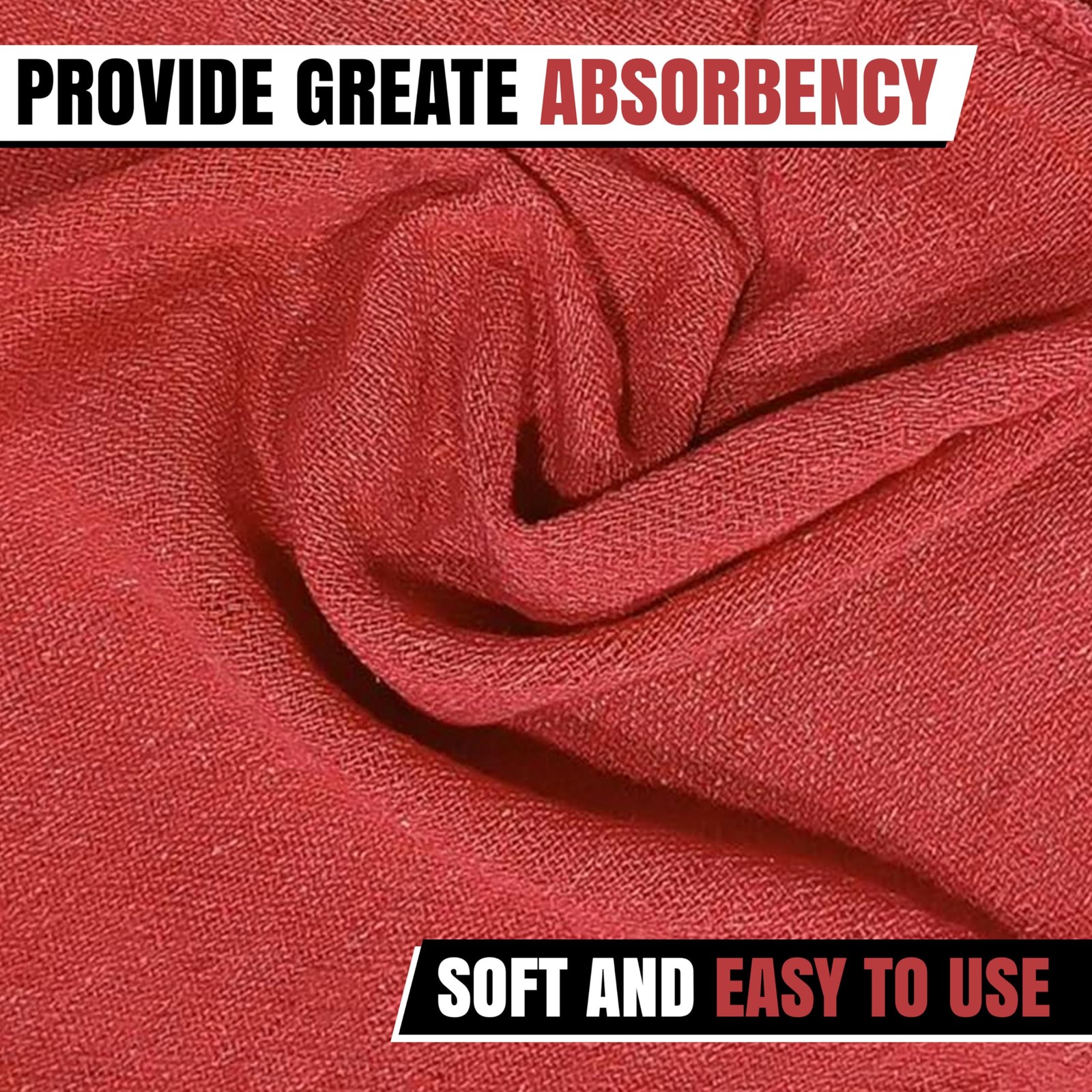 SupremePlus Premium Red 100% Cotton Shop Towels, 12 Pack, 13”x14”, Reusable C…