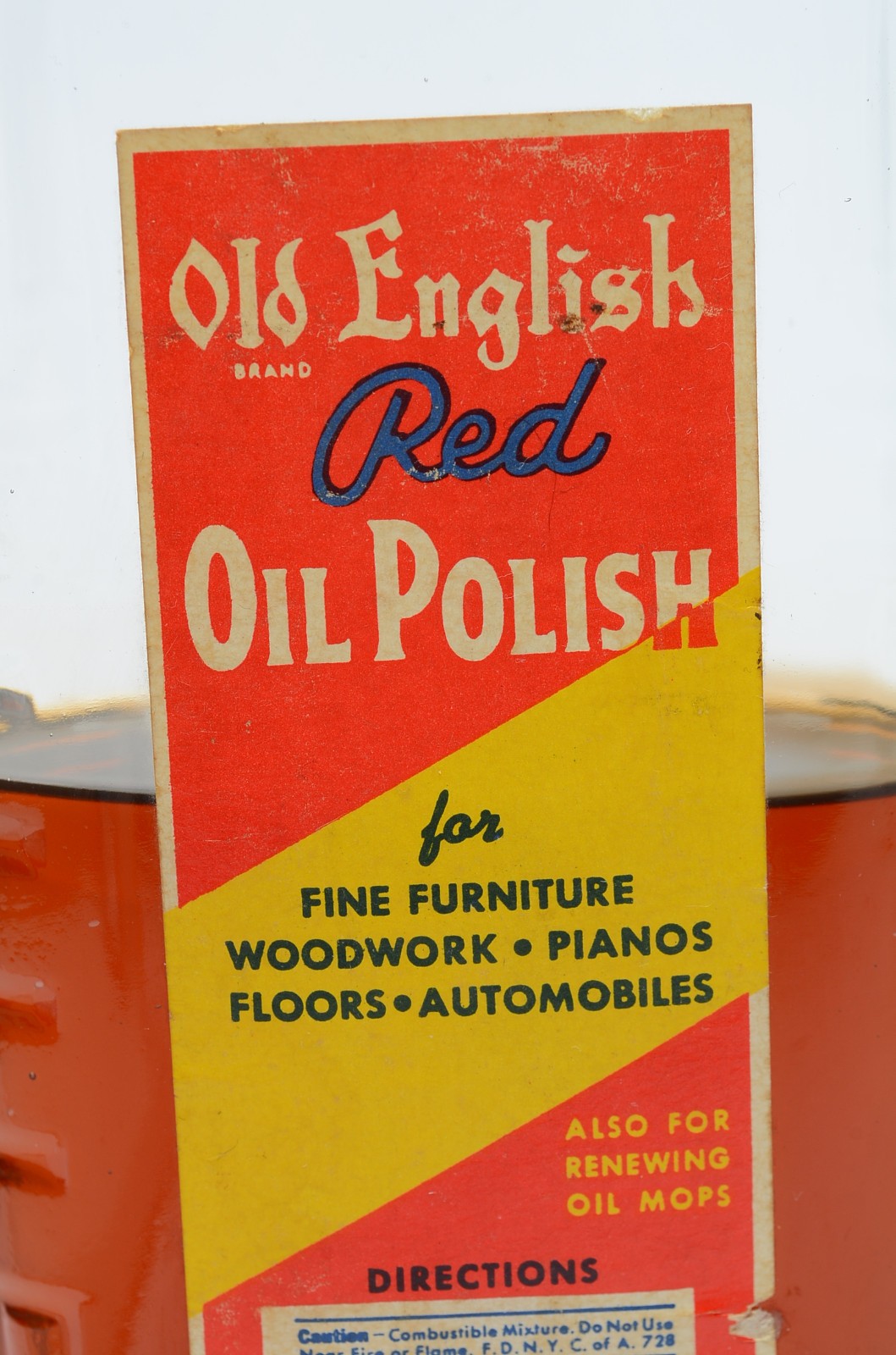 Old English Red Oil Polish Vintage Glass Bottle Approx 50% Full 1.5 Pint READ