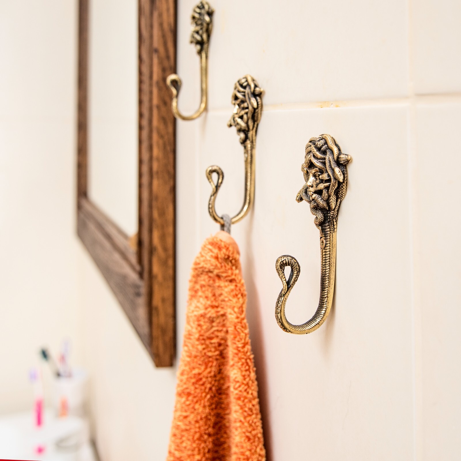 Decorative wall hook Medusa Gorgon, mythological creature, Brass handmade.