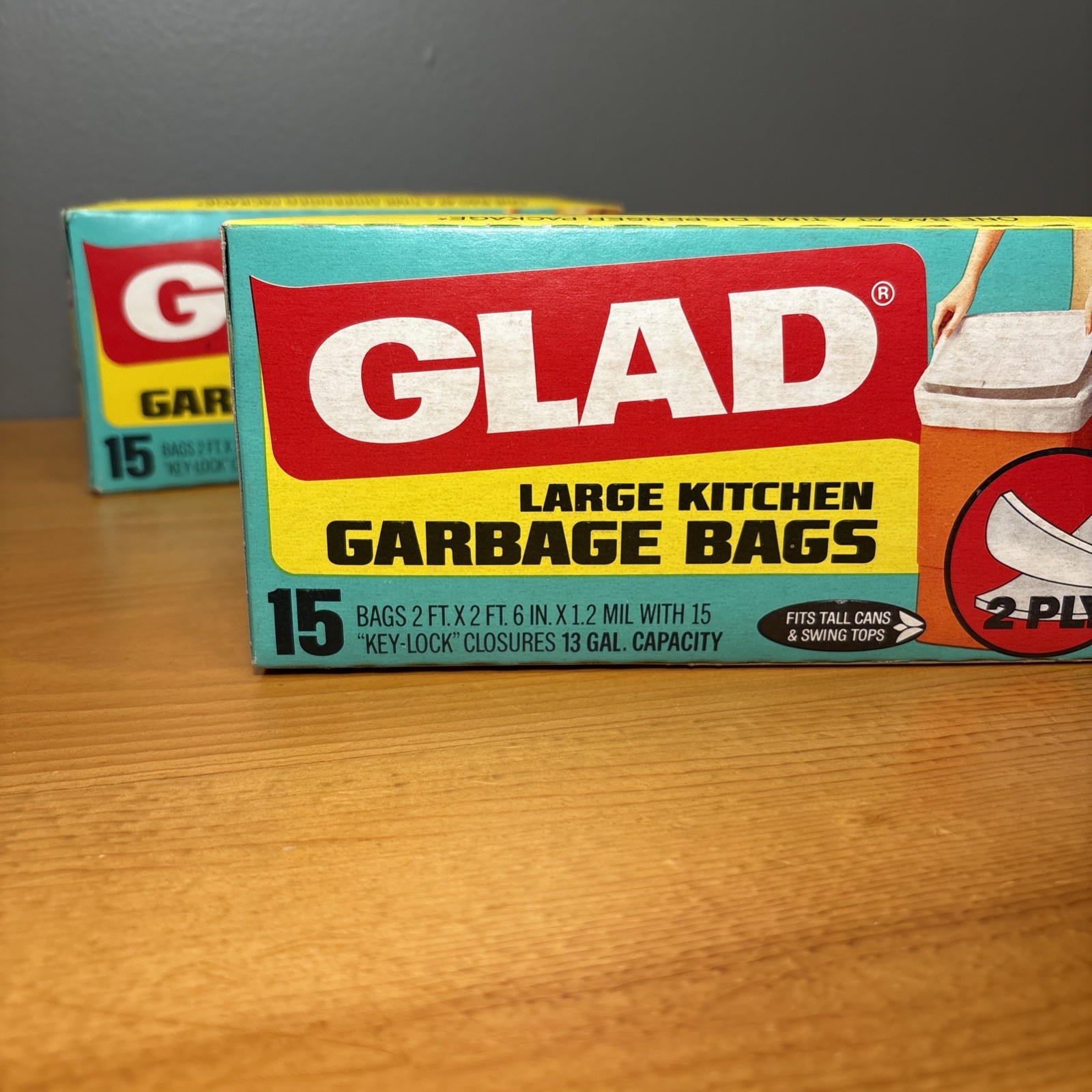 Vtg NOS Glad Large Kitchen Garbage Bags Trash 2-Ply Bags Set/2- 30 Total Bags