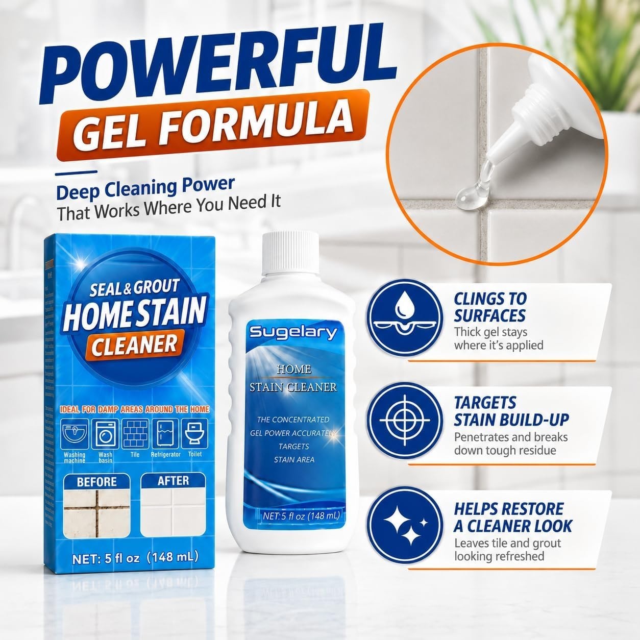 5 Fl Oz All-Purpose Cleaning Gel for Tough Bathroom and Washing Machine Stains