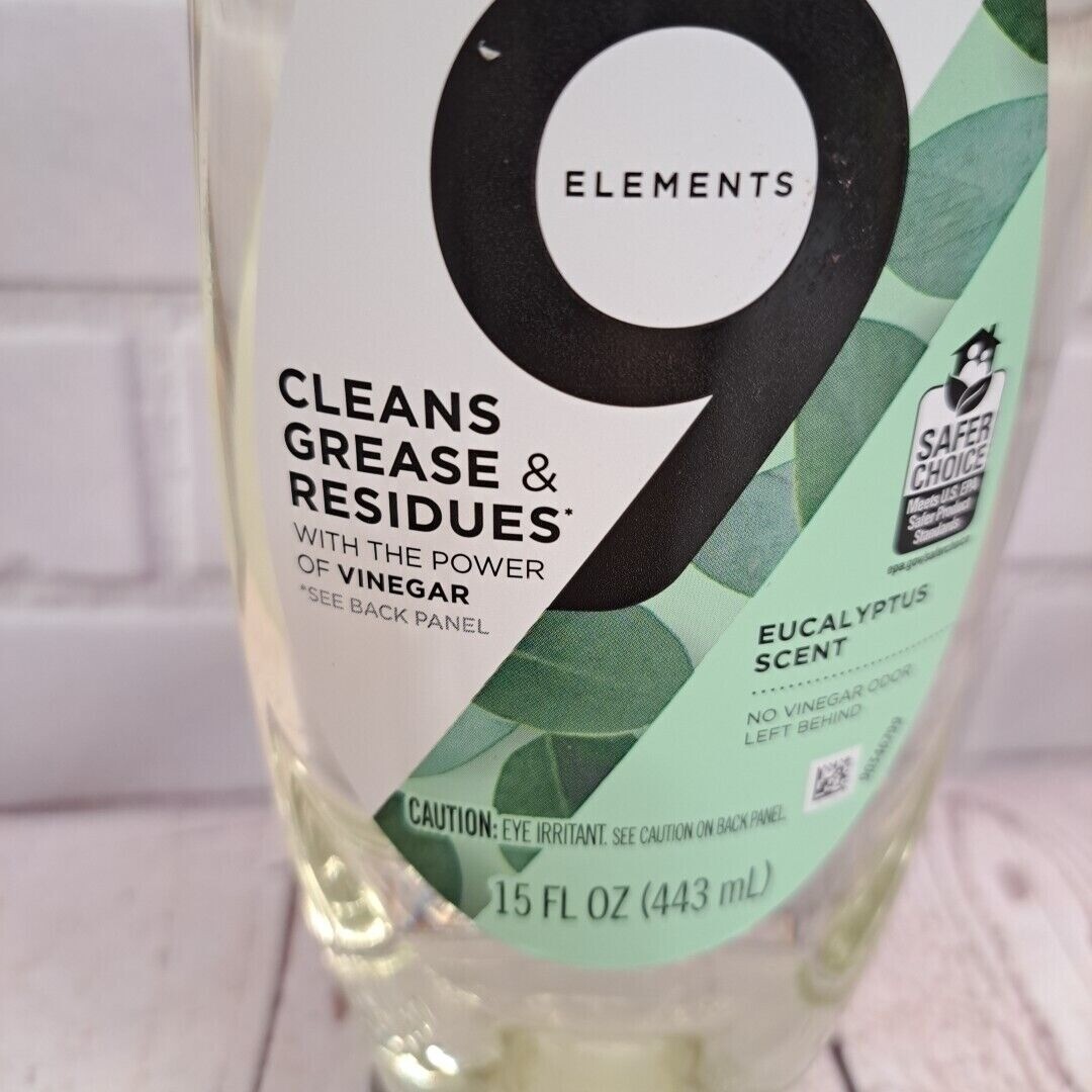 9 Elements Eucalyptus Scent Liquid Dish Soap 15 Fl Oz Grease Residue Cleaner