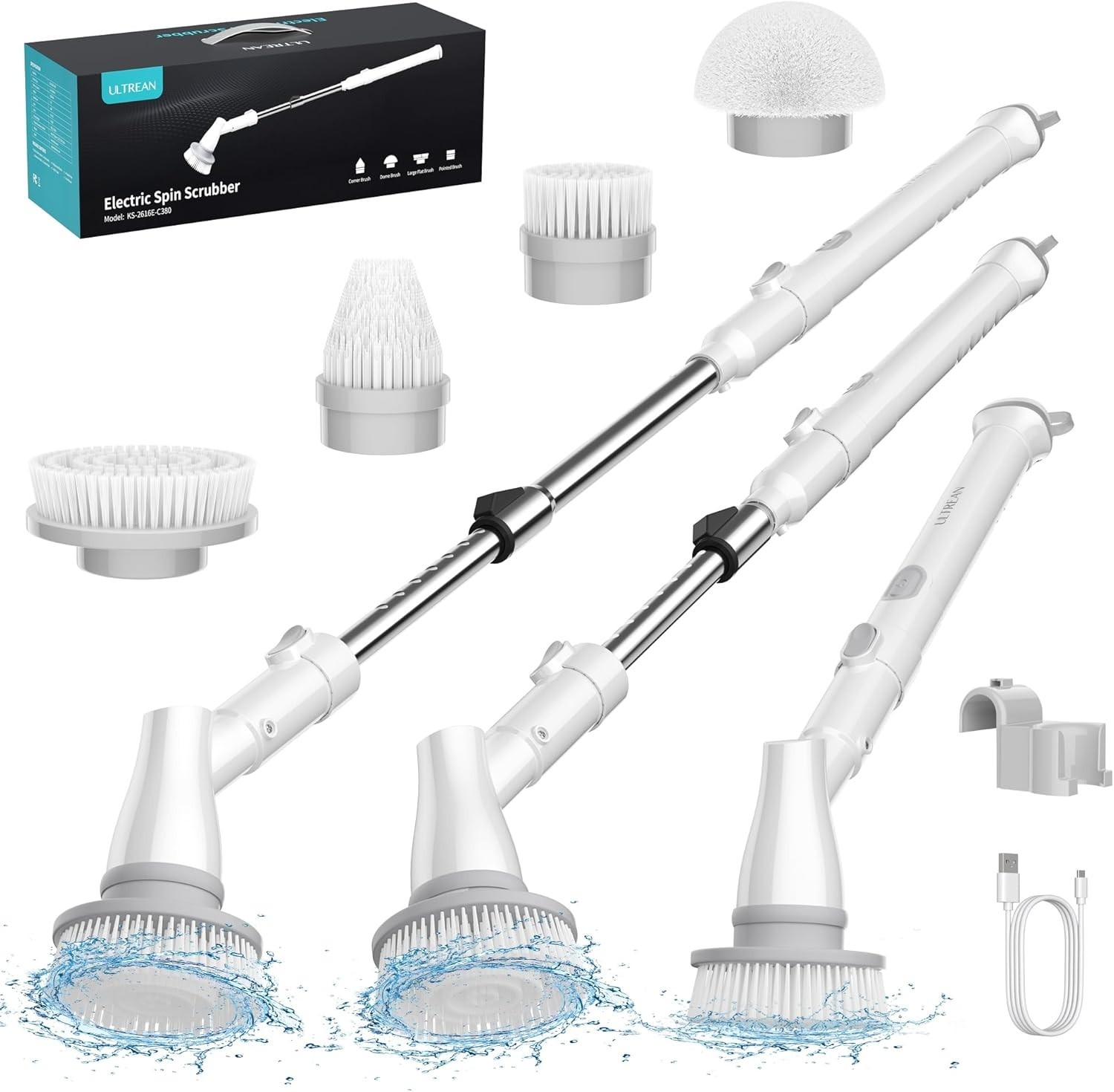 Rechargeable Electric Spin Scrubber for Tub, Tile & Floor with Adjustable Length