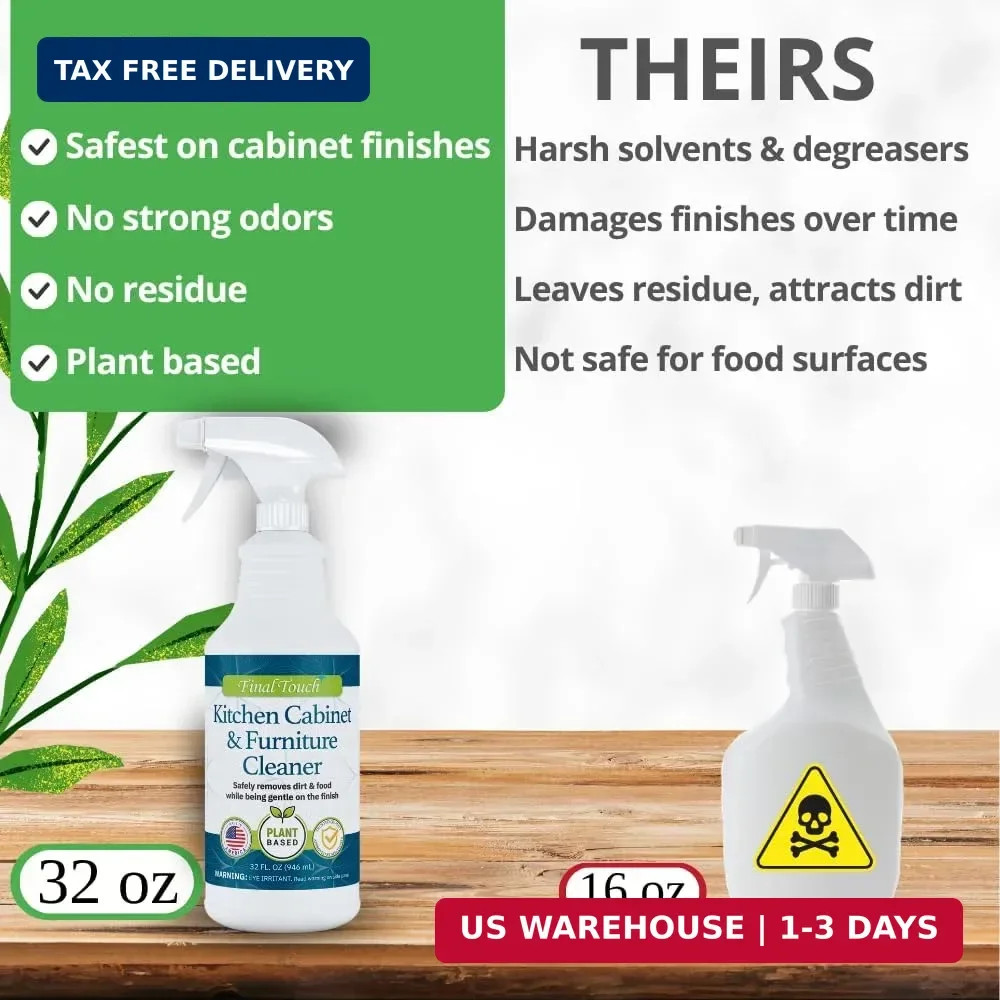 Kitchen Cabinet Cleaner, Plant-Based Wood & Paint Safe Spray, Gentle Degreaser