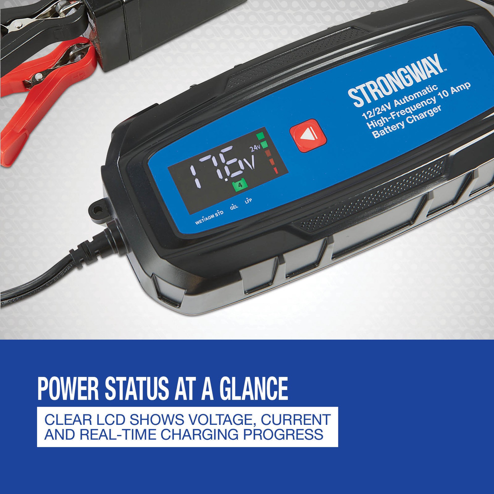 Strongway 12/24V Smart Battery Charger, 120V Input, 10A Max. Output, 3 Settings
