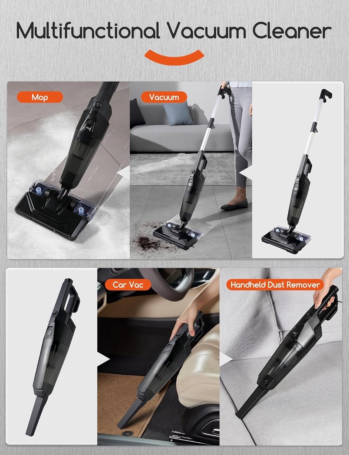 2-in-1 Stick Vacuum & Electric Mop with 600W Powerful Suction for Hard Floors