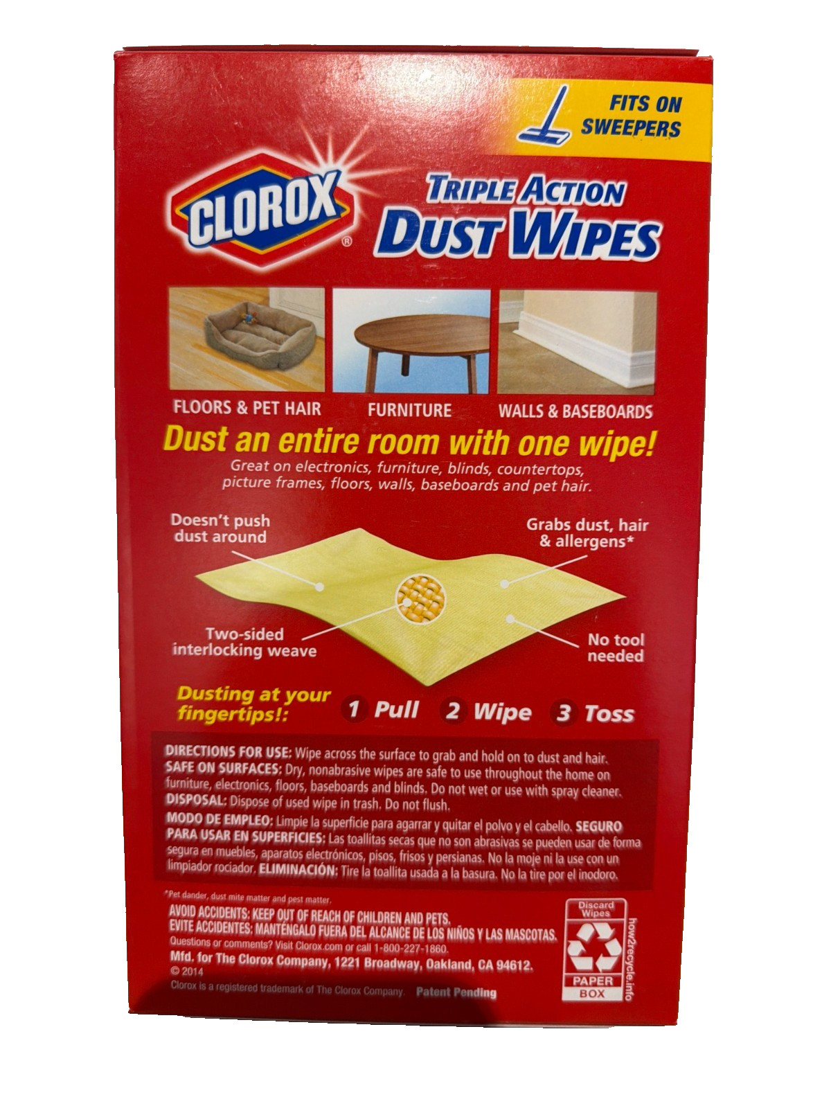 Clorox Triple Action Dust Wipes Extra Large 26 Count 2 Sided MultiSurface 8.5×10