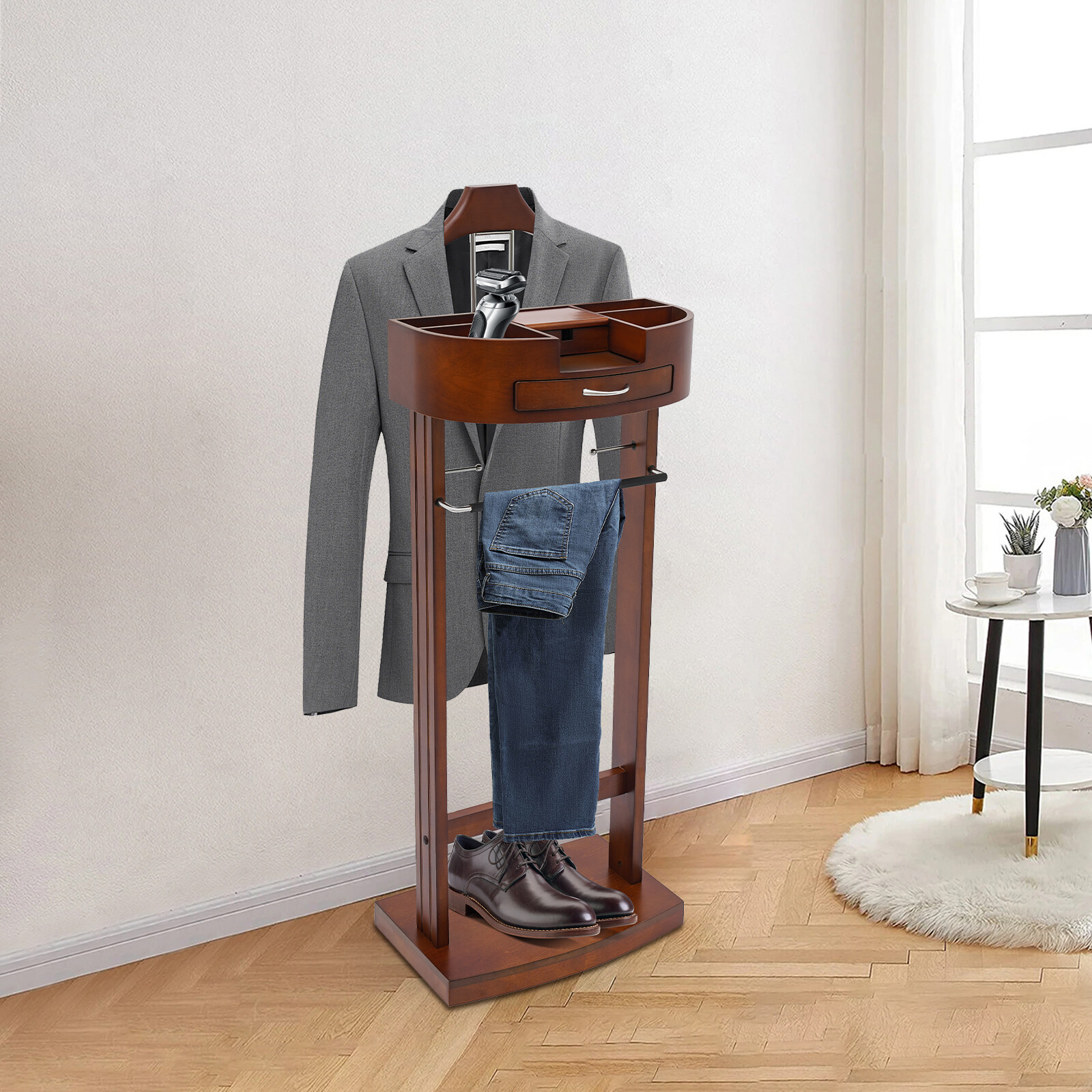 Free Standing Wood Suit Rack, Freestanding Clothing Valet Stand, Valet Stand