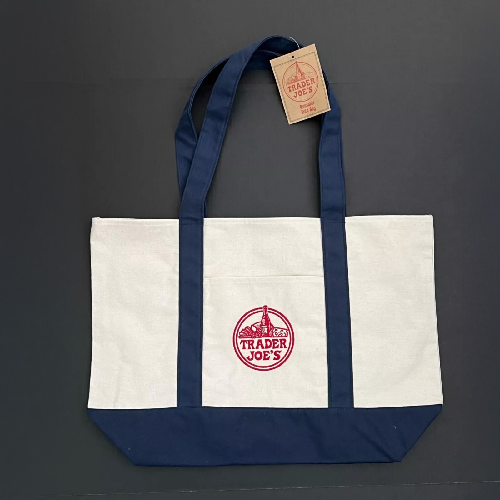 Trader Joe’s Large Canvas Tote Bag – Heavy Duty -Cotton – Navy Blue – Original
