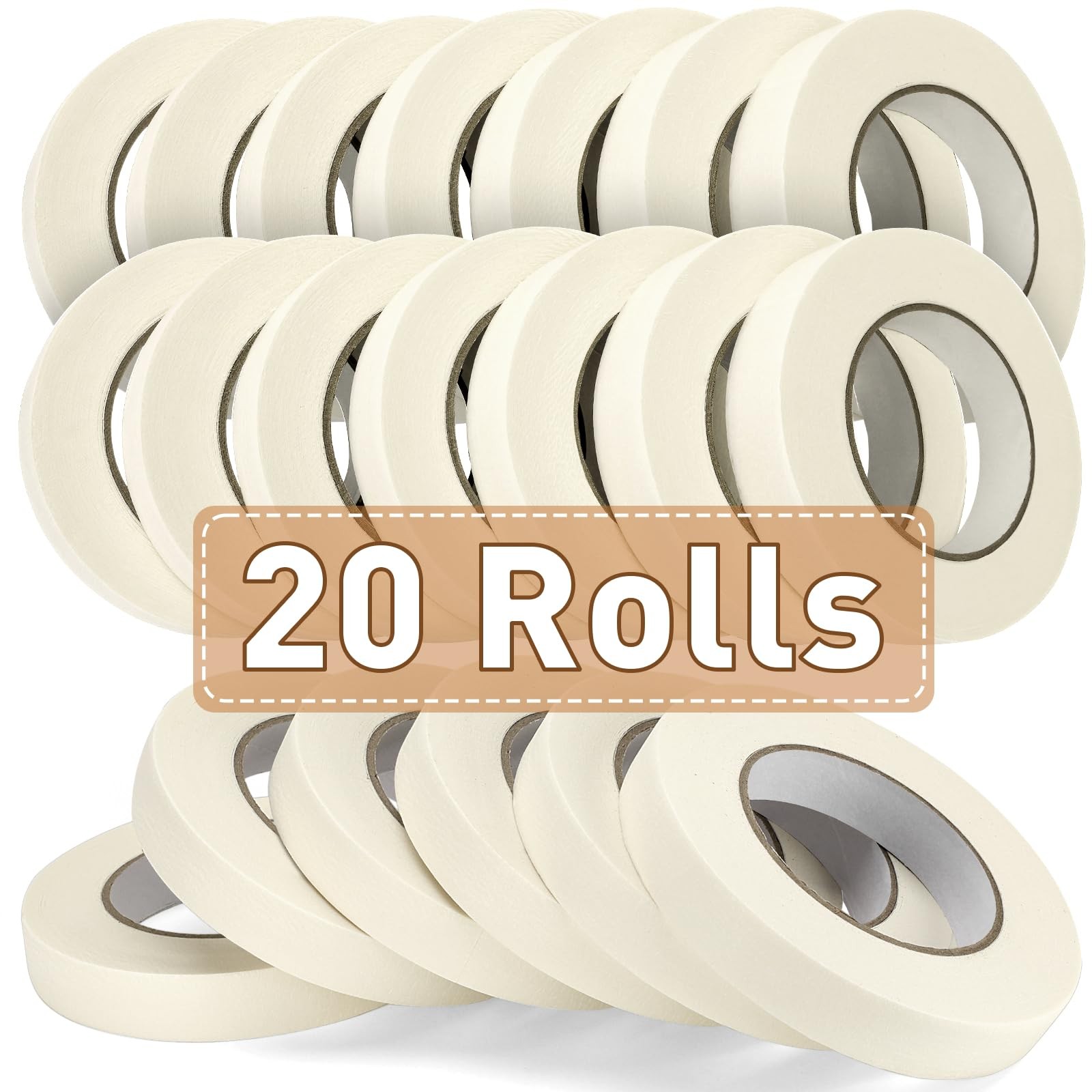 Masking Tape 0.75 inch x 55 Yards x 20 Rolls,Beige White Painting Tape Bulk,G…