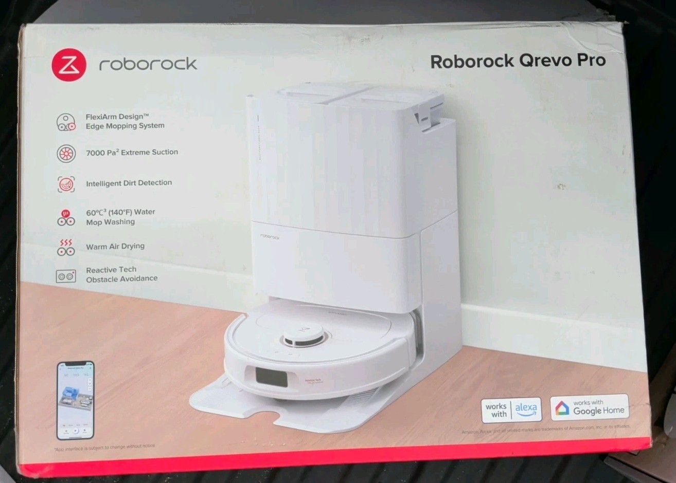 Roborock Qrevo Pro Robot Vacuum and Mop with FlexiArm Edge Mopping, White