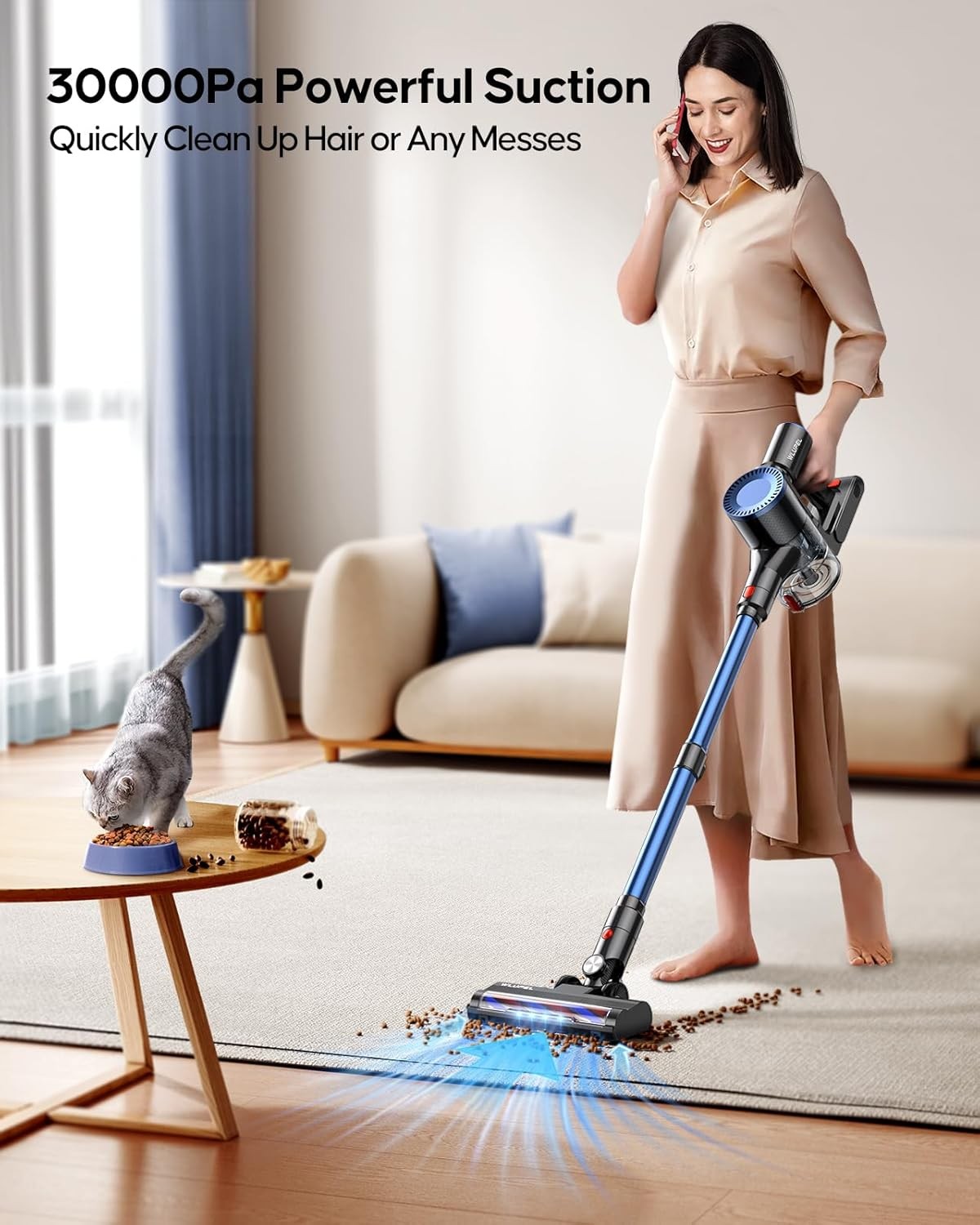 WLUPEL Cordless Vacuum Cleaner,30KPA 400W Stick with Max to 45 Blue
