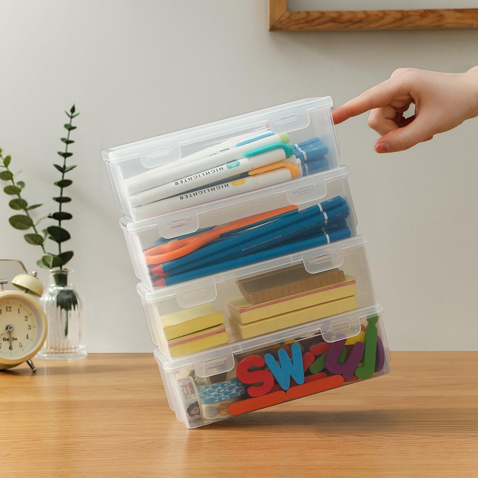 Clear Translucent Pencil Cases and Pencil Boxes, 8-Pack Stackable Plastic Pen…
