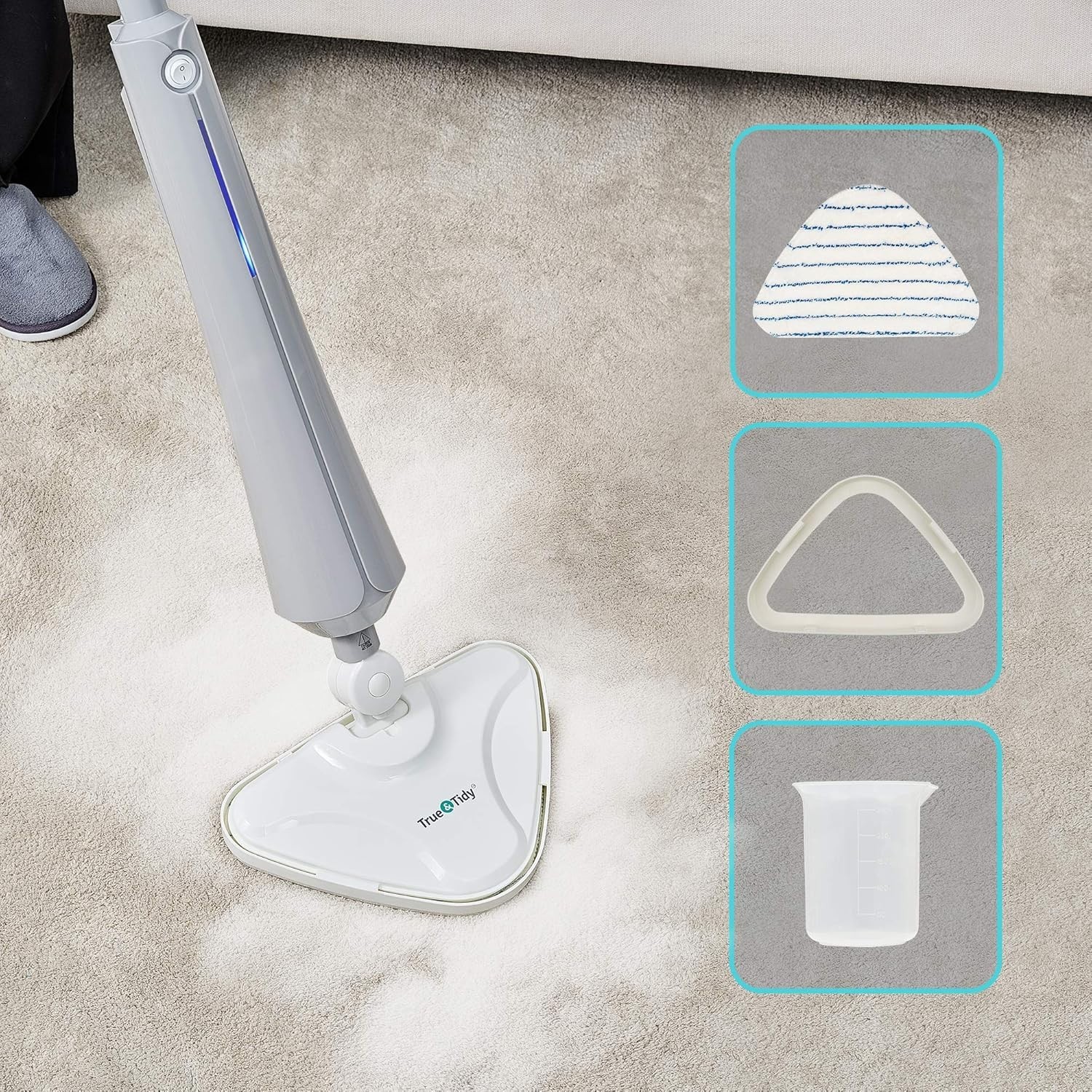 True & Tidy Multi-Surface Heavy Duty Steam Mop, Steam Mop Pad, Carpet Glider Gry