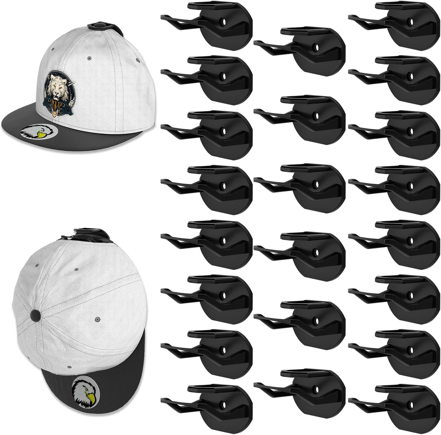 22 Pack Adhesive Hat Hooks for Wall, Super Strong Rack Baseball Black