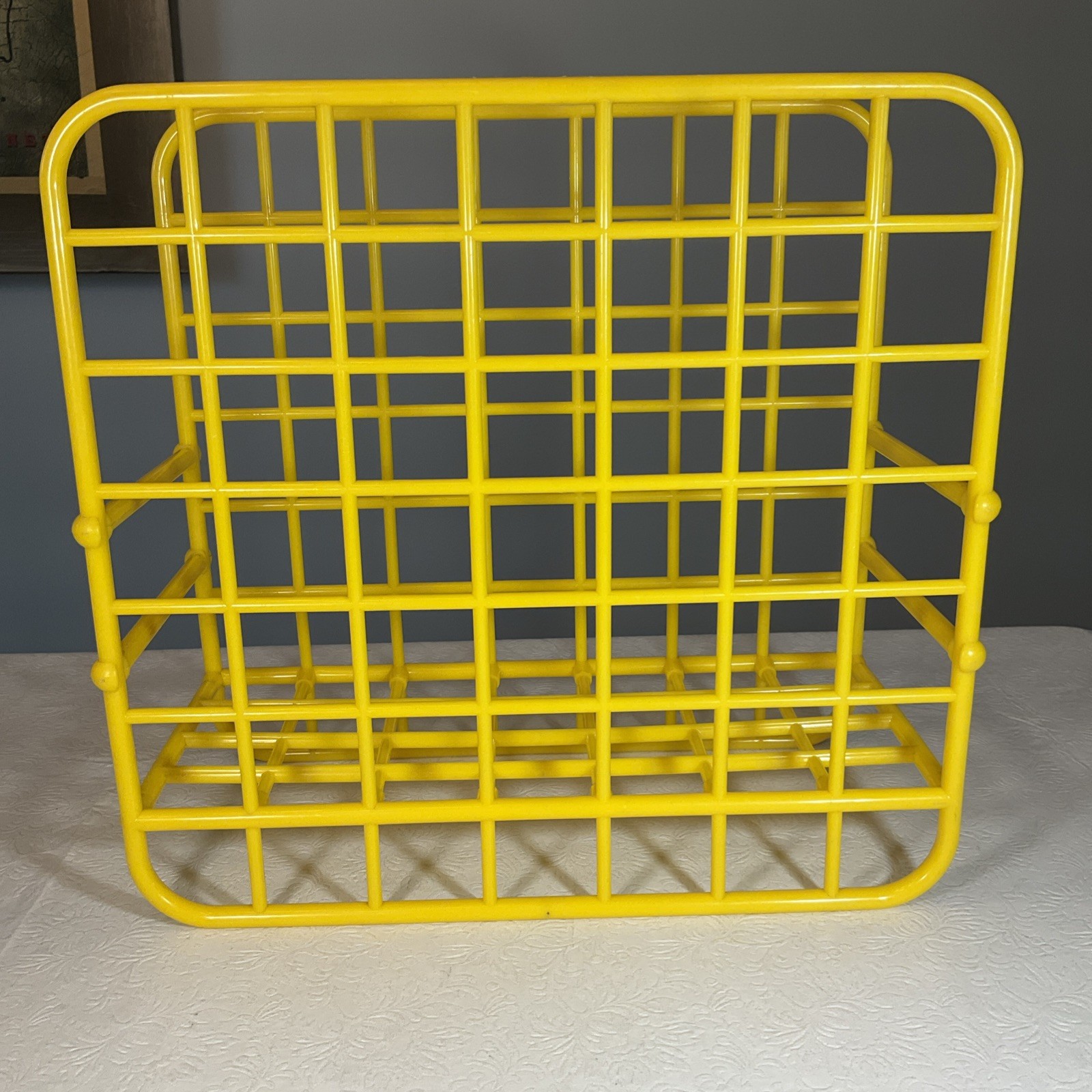 Vtg 1982 Yaffa Yellow Plastic Grid LP Record Magazine Rack Holder 80s Organizer
