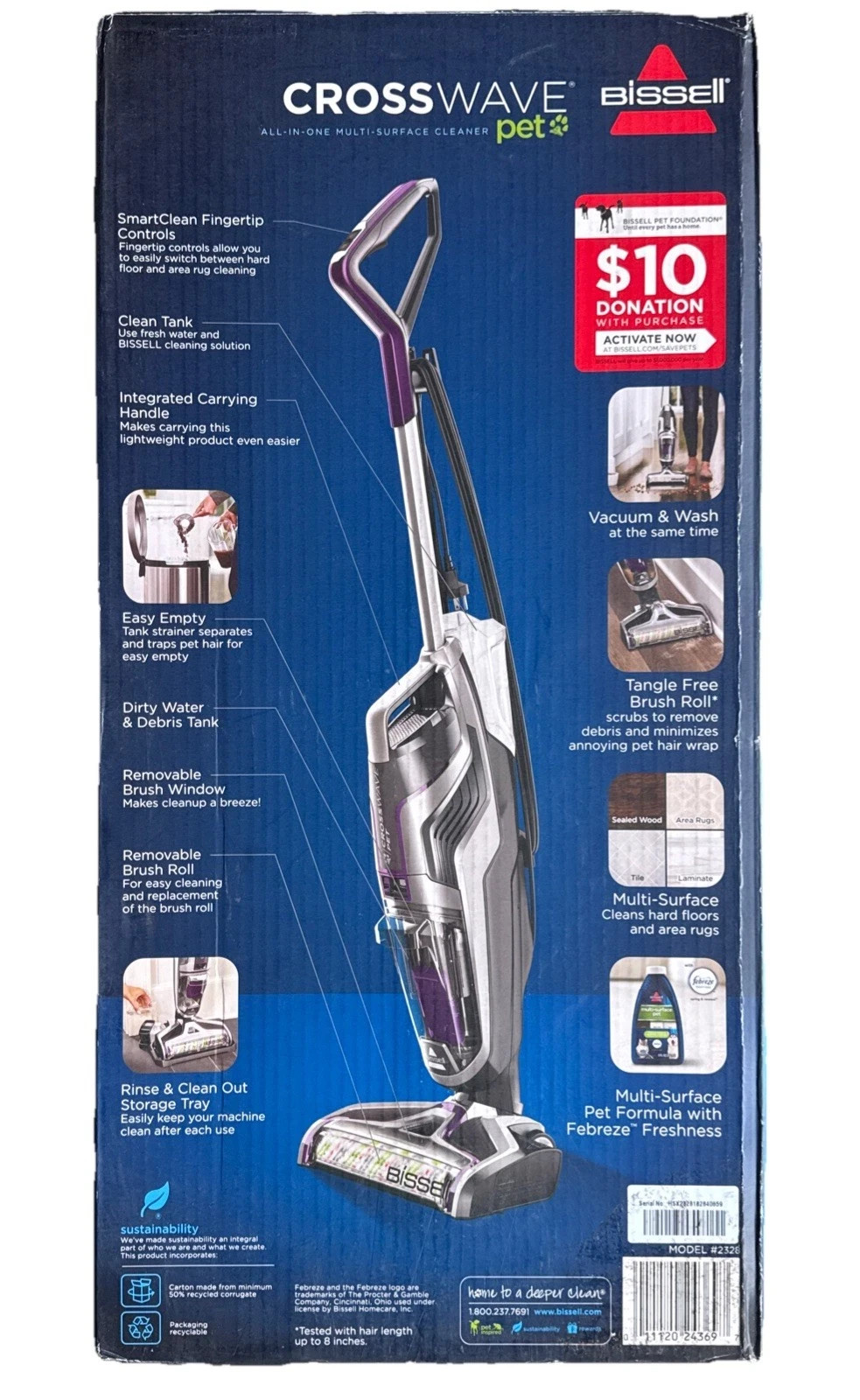 NEW BISSELL Crosswave Turbo Pet All In One Multi Surface Cleaner Vacuum 2328