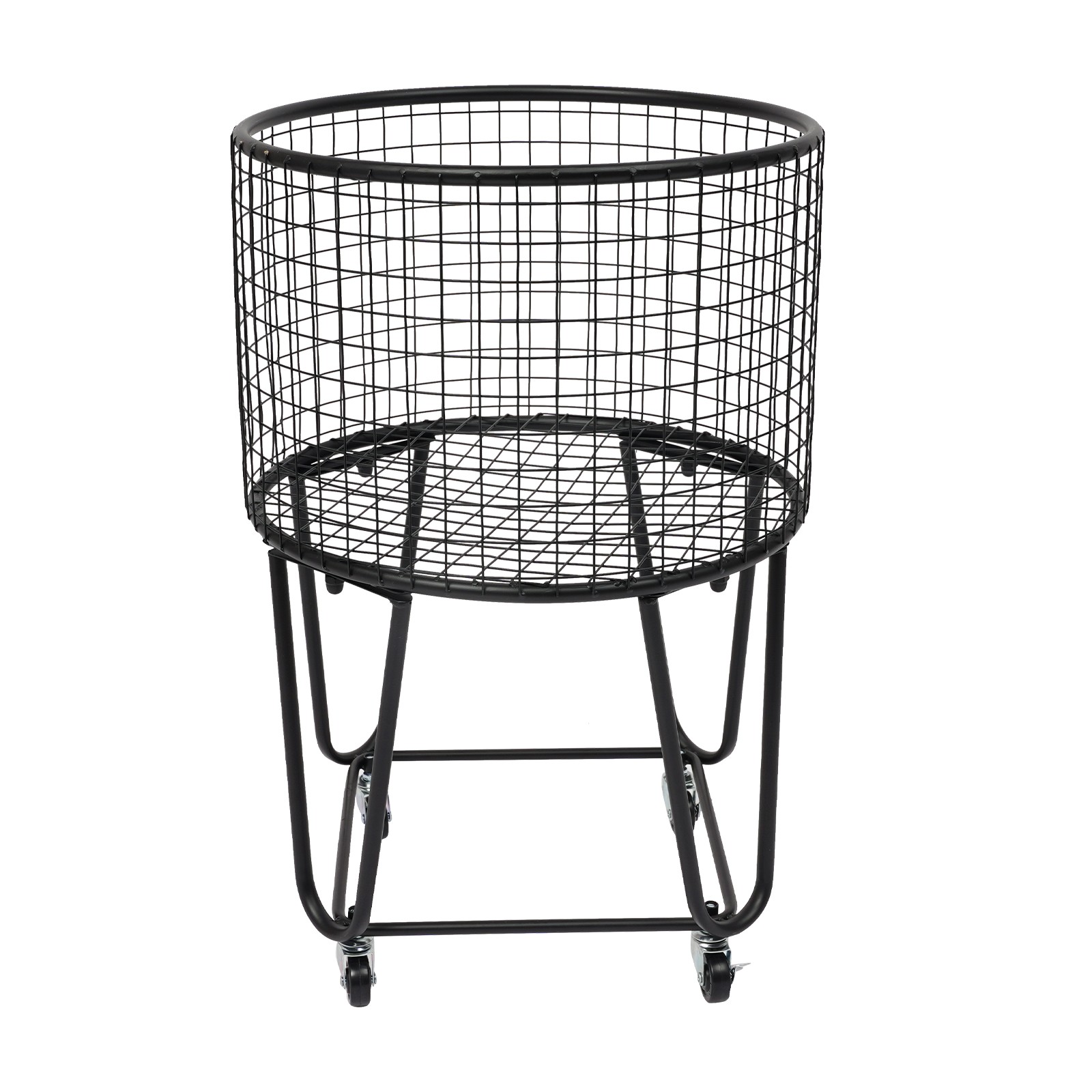 Metal Mesh Laundry Cart Basket with Wheels 43 × 30 cm Black Steel