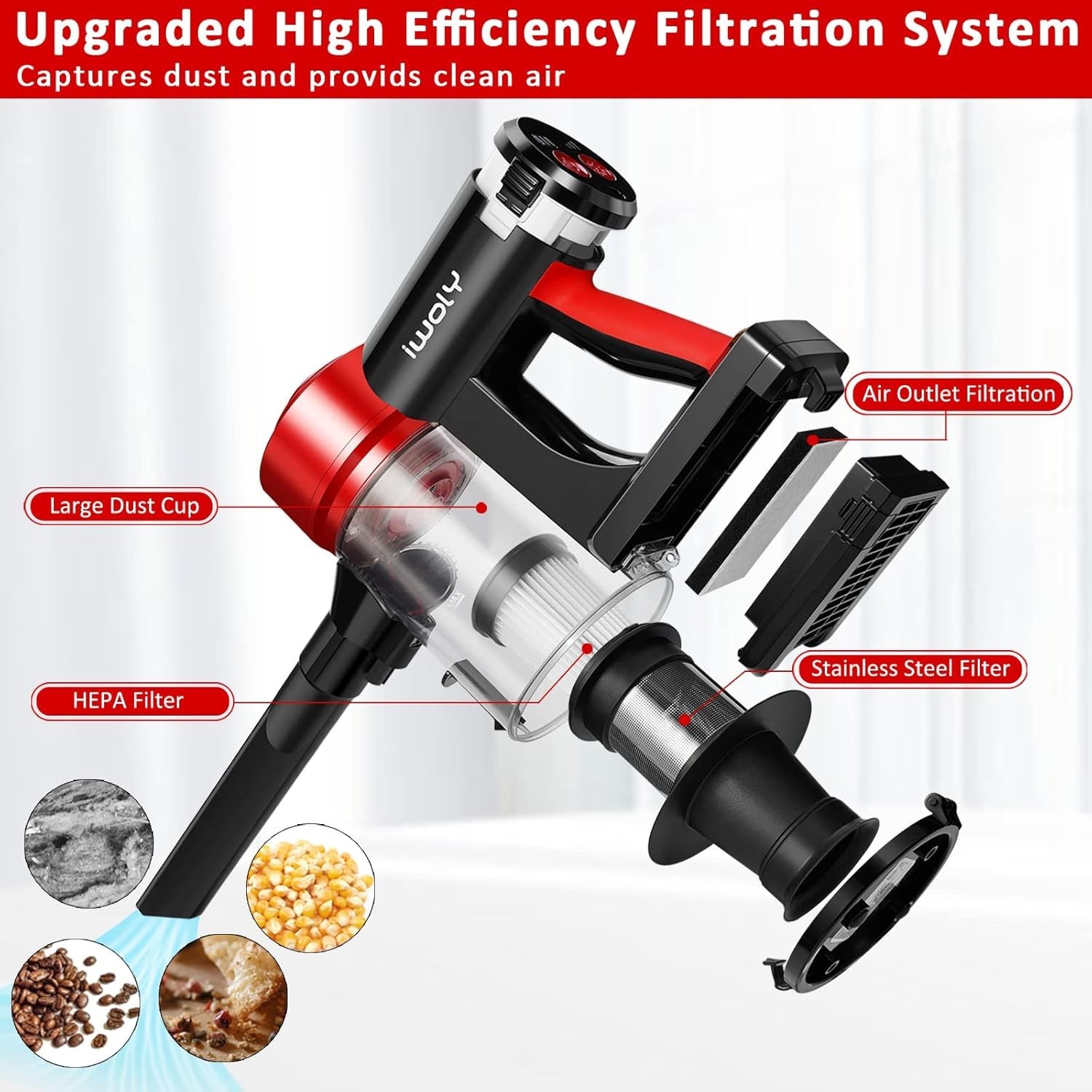 C150 Cordless Vacuum Cleaner Rechargeable with 2200mAh Detachable Battery, 18…