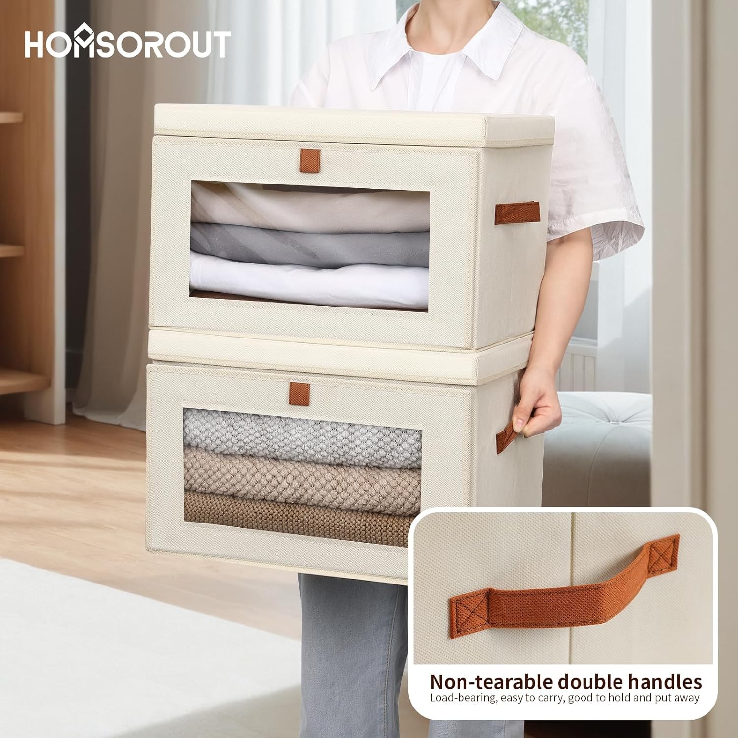 Large Closet Storage Organizer – Clothes Storage Bins with Handles & Window, …