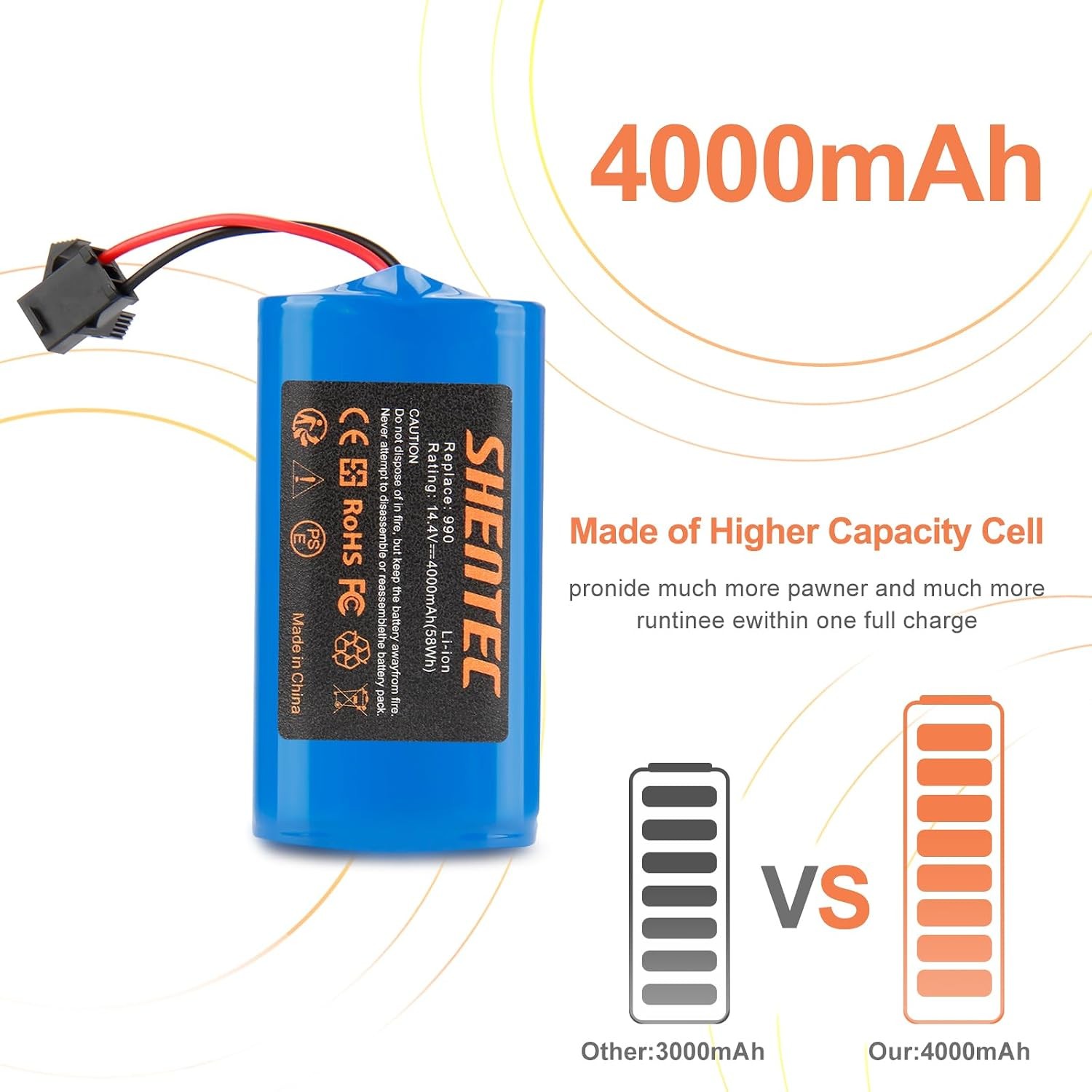 14.4V 4000mAh Replacement Battery for Eufy RoboVac 11 11S 30 30C 15C 15T 12 35C