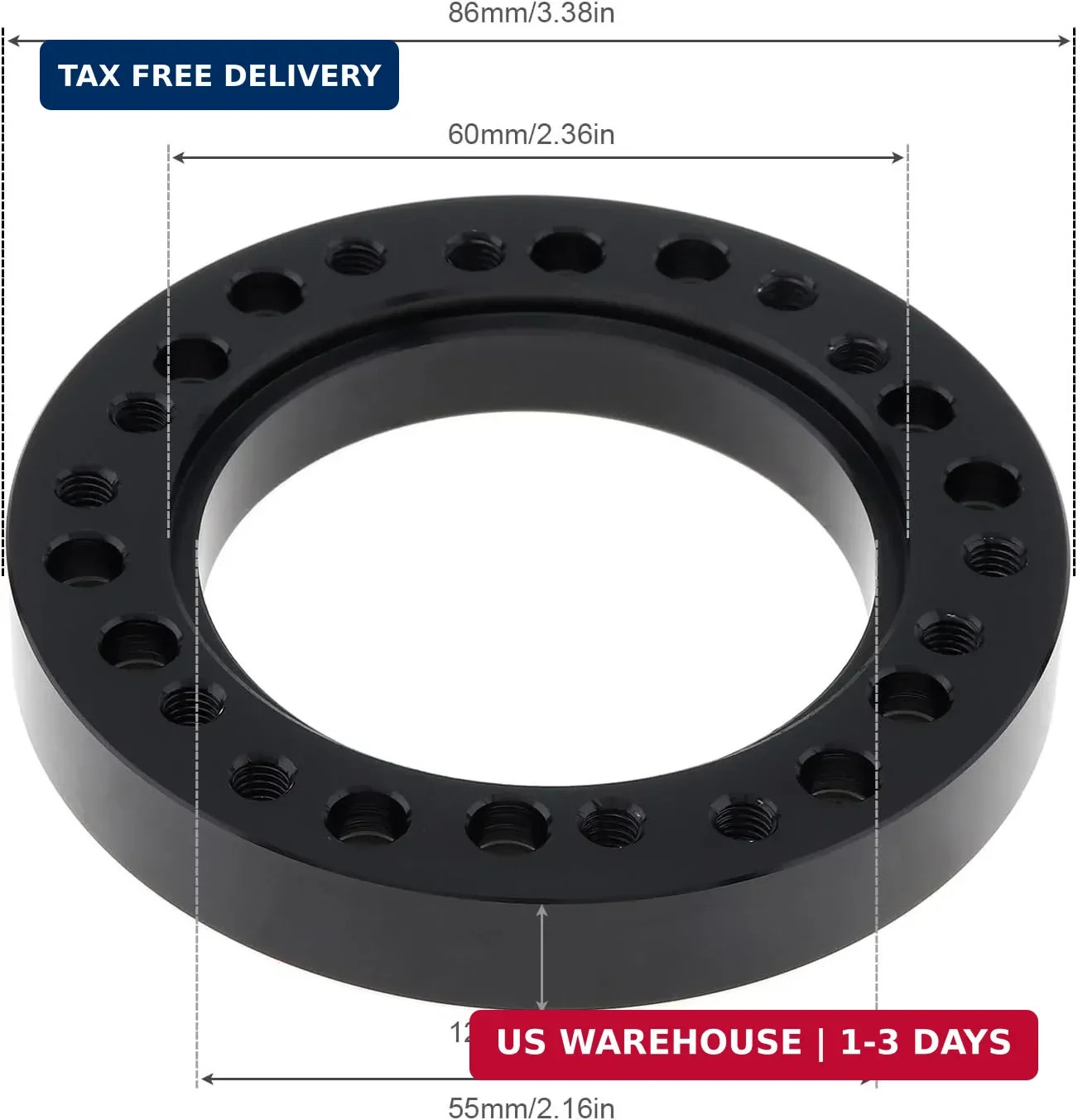 0.5″ Steering Wheel Hub Adapter Conversion Spacer, Black Aluminium Alloy 12mm St