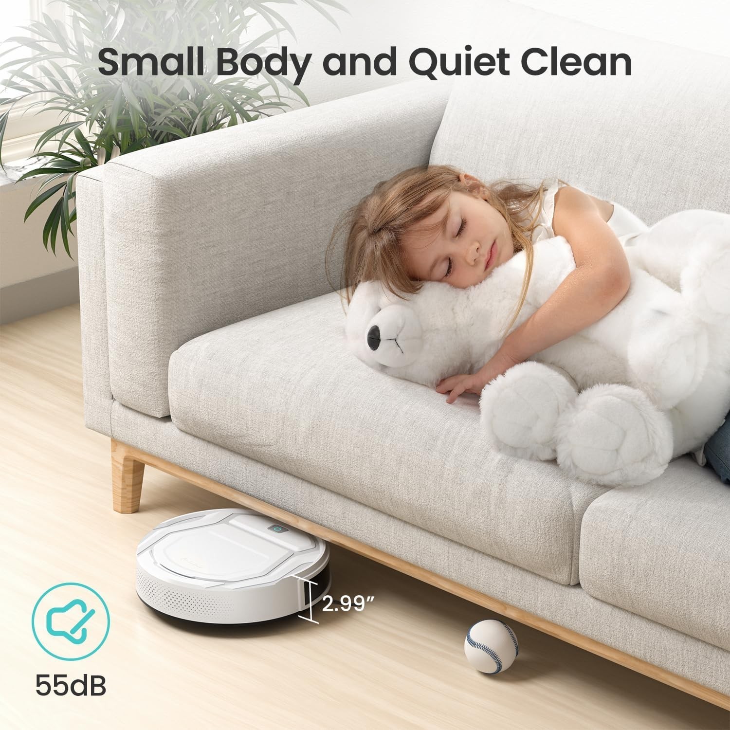 Robot Vacuum Cleaner, Strong Suction, 120 Mins Runtime, Slim, Low Noise, Auto…
